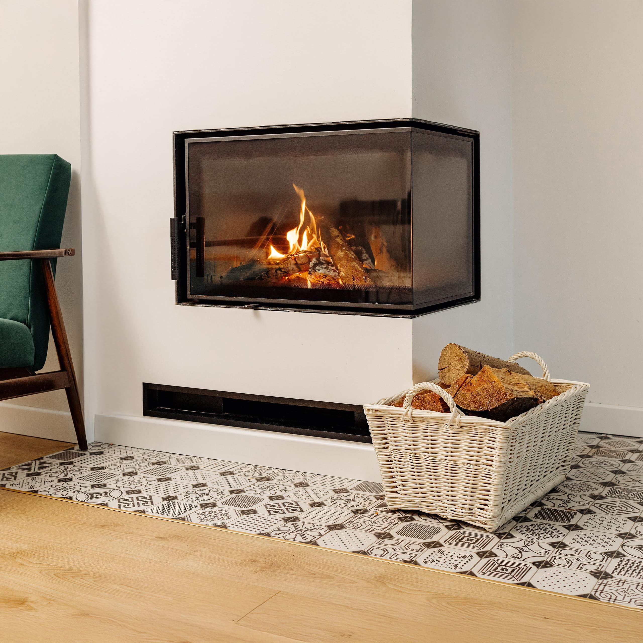 Creative Home Cesto Portalegna in Vimini 47x33x30 cm Bianco