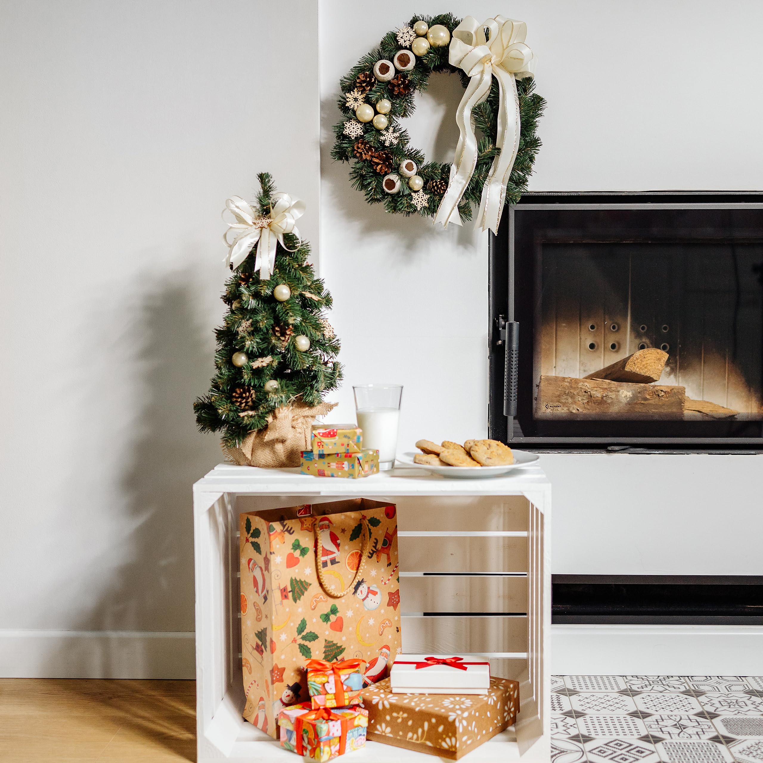 Creative Home Albero di Natale 40cm Crema Già Addobbato