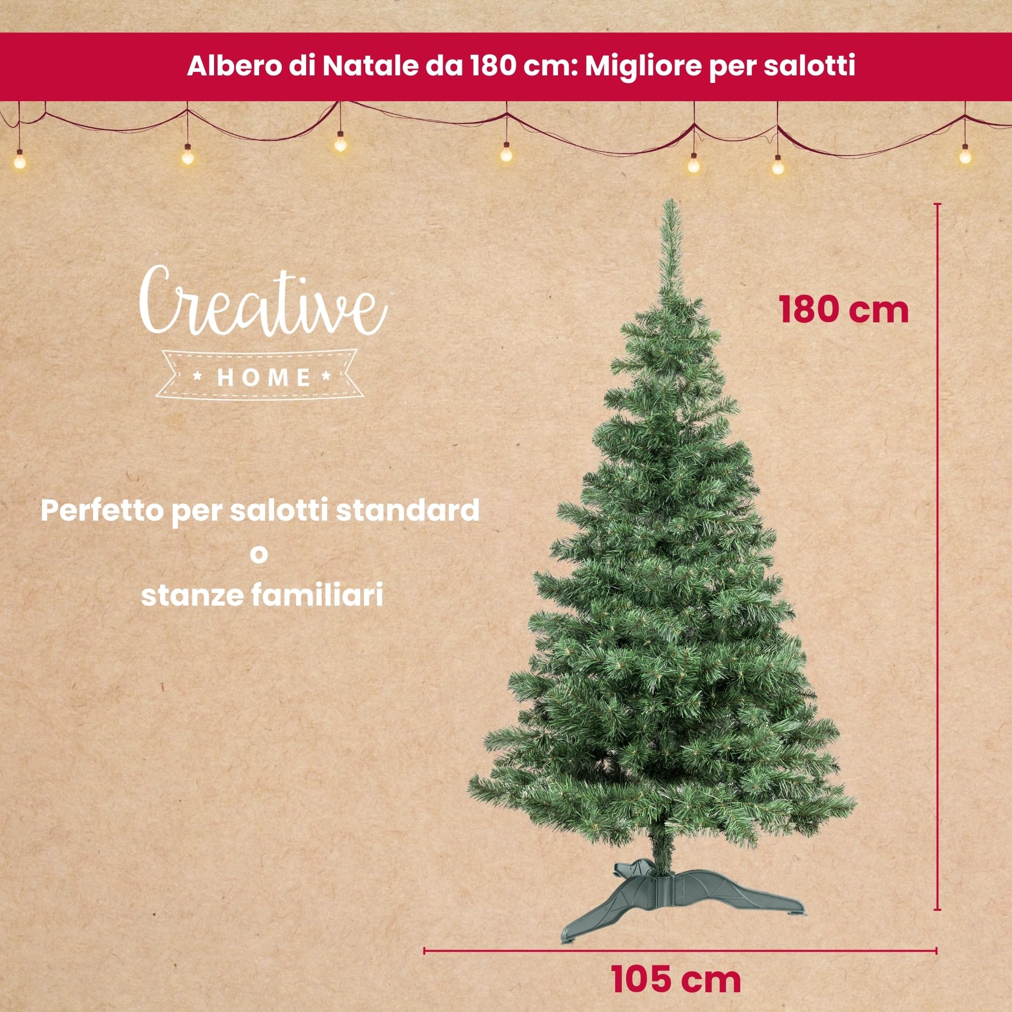 Creative Home Albero di Natale Artificiale 180 cm Verde Folto
