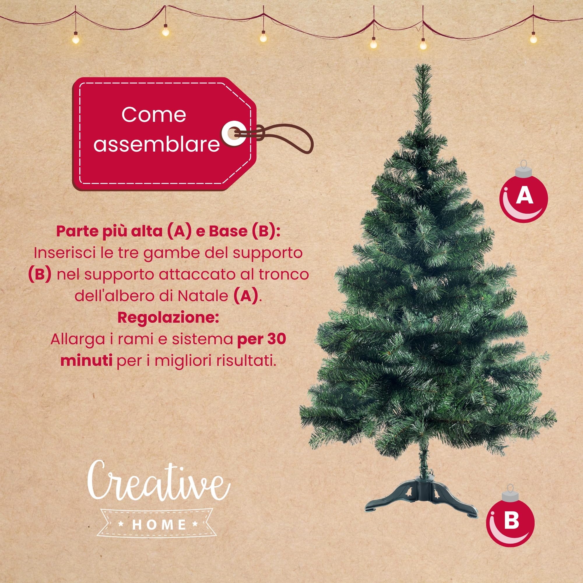 Creative Home Albero di Natale 150cm Verde Folto da Terra