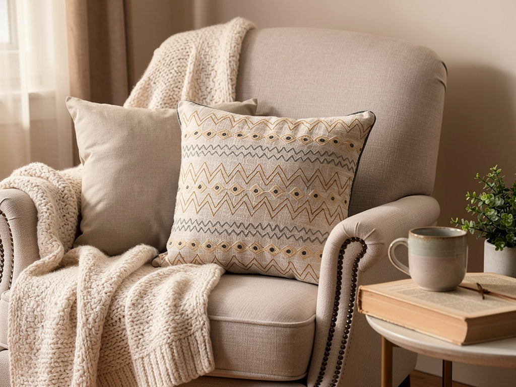 Home ESPRIT Ikat Cuscino Beige 45x45 cm Ricamato