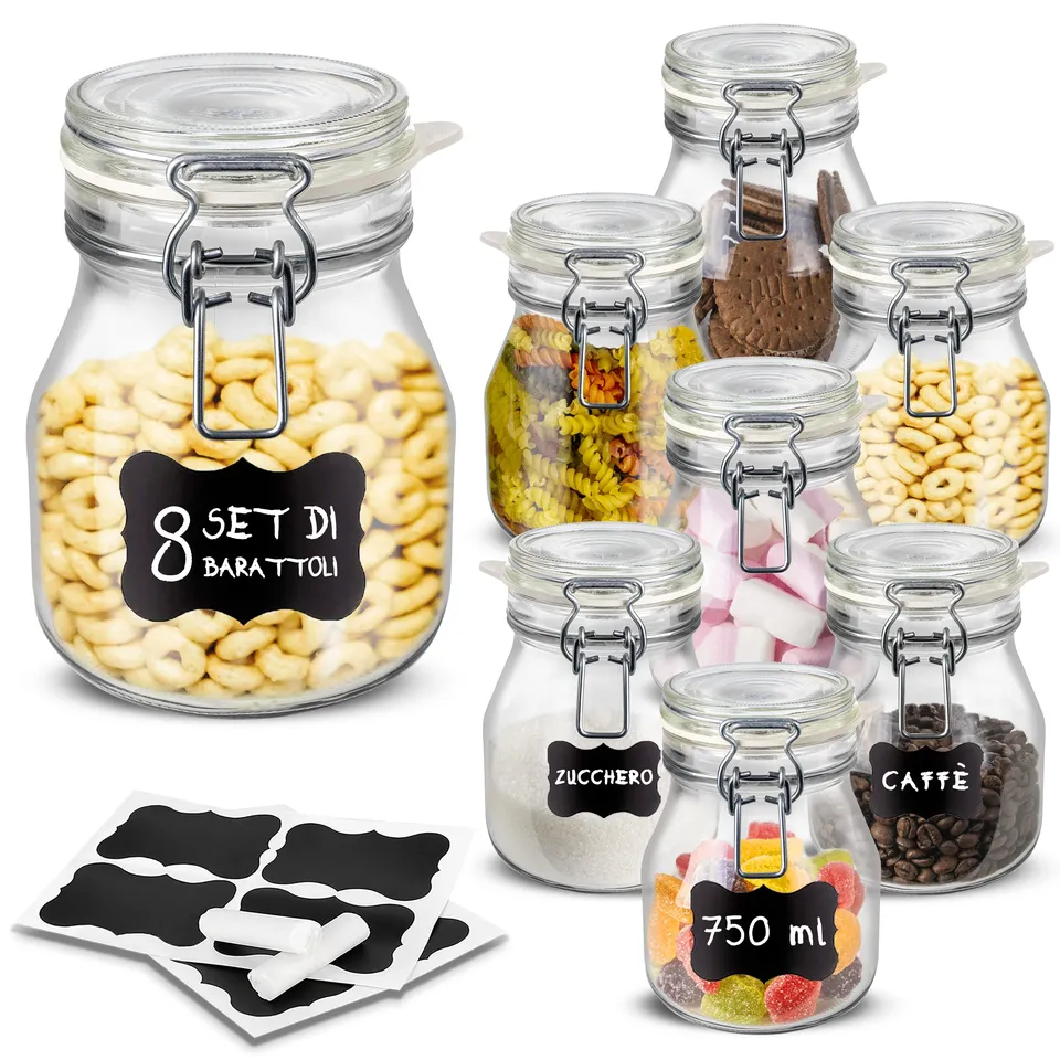 Creative Home Set 8 Barattoli Vetro Chiusura Clip 750 ml
