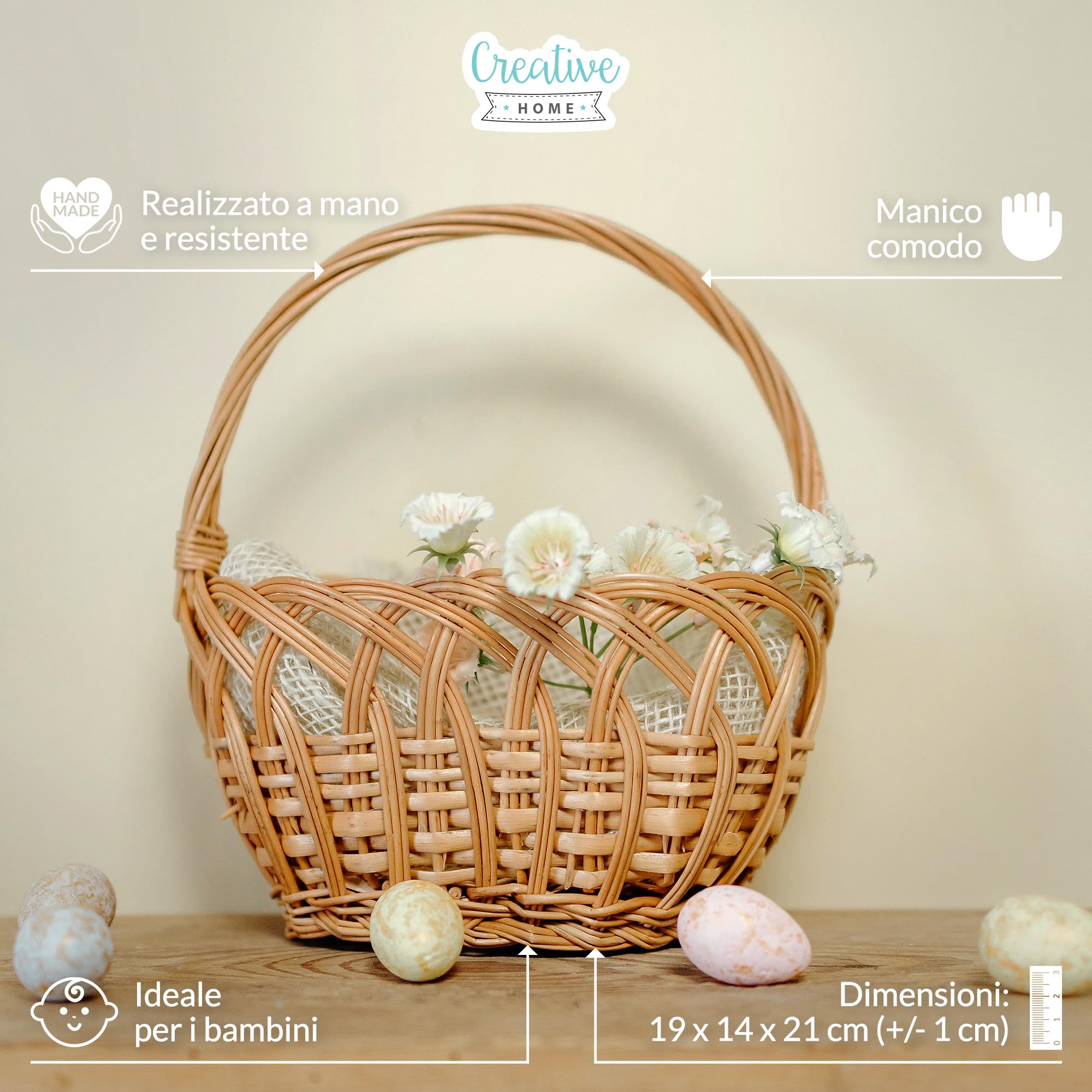 Creative Home Cestino in Vimini con Manico 19x14x21 cm Traforato