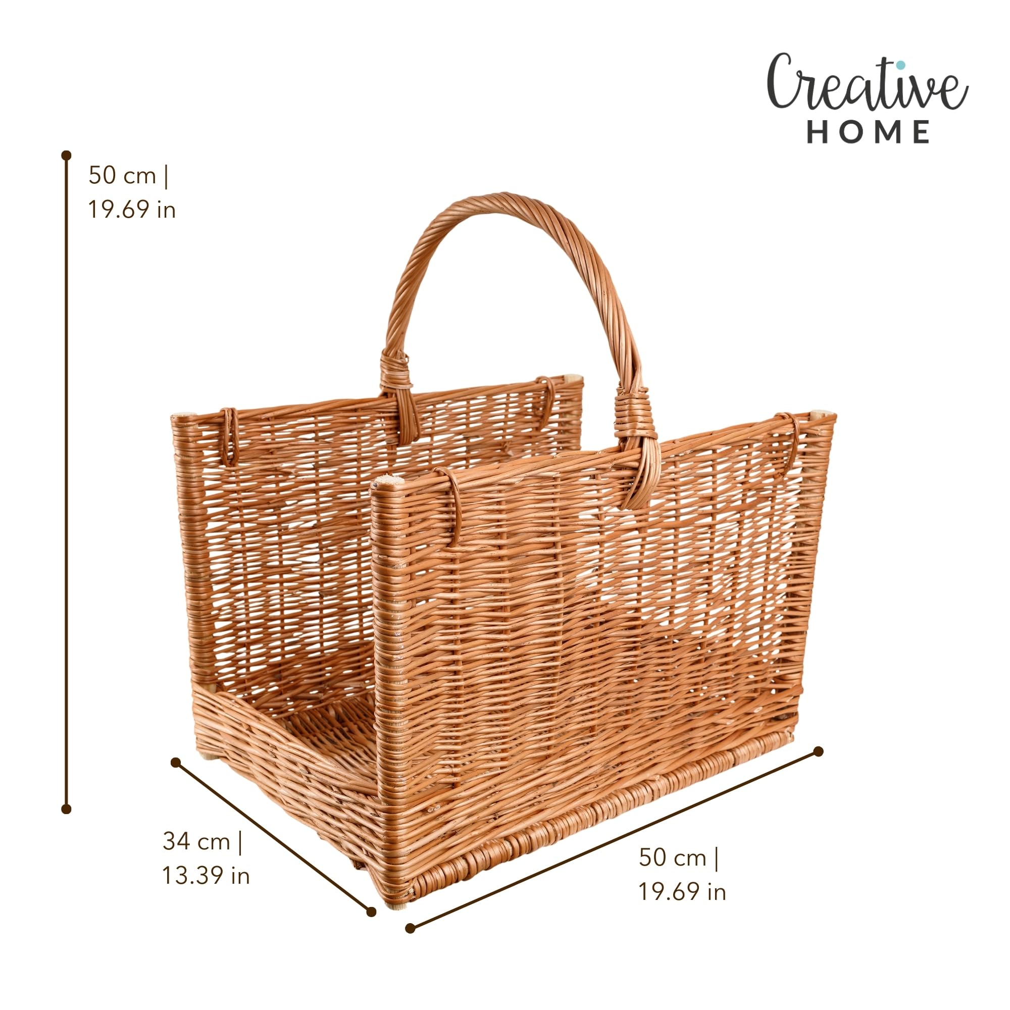 Creative Home Cesto Portalegna Vimini 50x34x50 cm con Manico