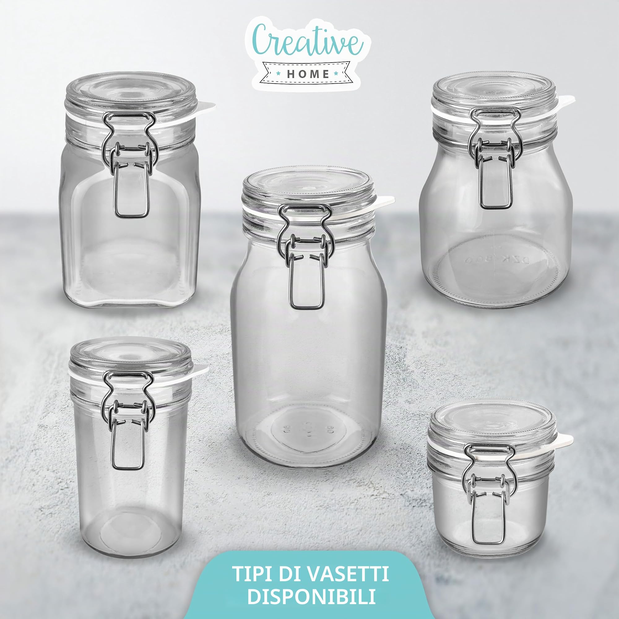 Creative Home Set 14 Barattoli Vetro Chiusura Clip 200 ml