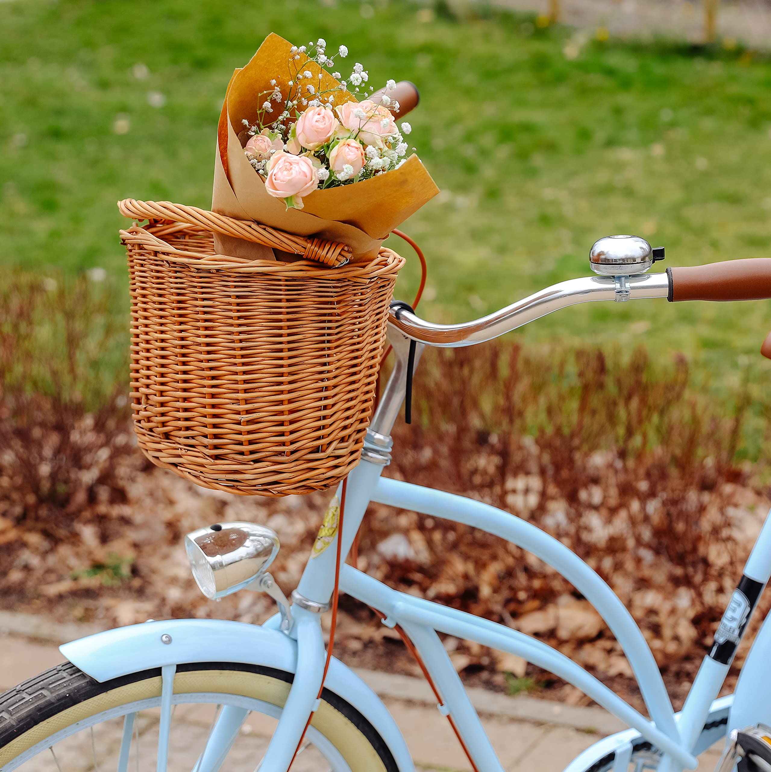 Creative Home Cestino Bici in Vimini Naturale 30x23x22 cm con Gancio