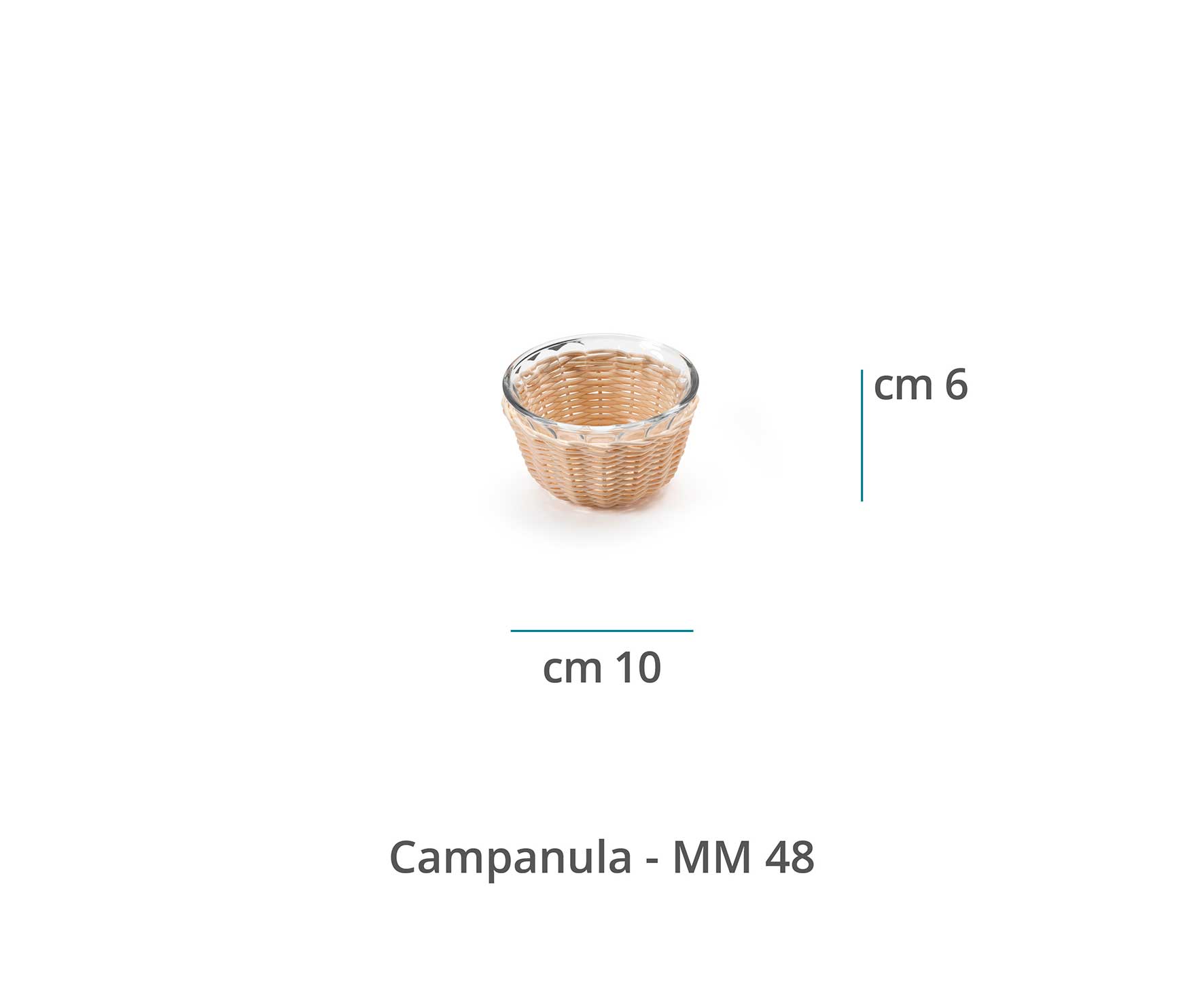 Mila Maurizi Mise en Place Campanula cestino midollino e vetro