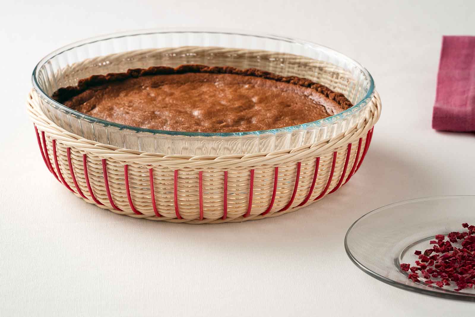 Mila Maurizi Mélodie Cacao b-02 tortiera intrecciata con pyrex rosa