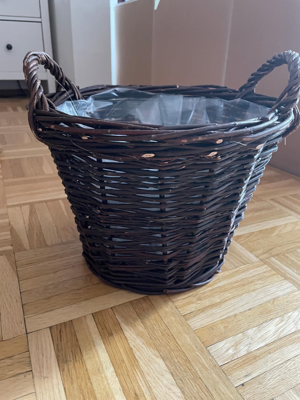 Creative Home Vaso Fiori Vimini Scuro 30x30x30 cm con Foglio