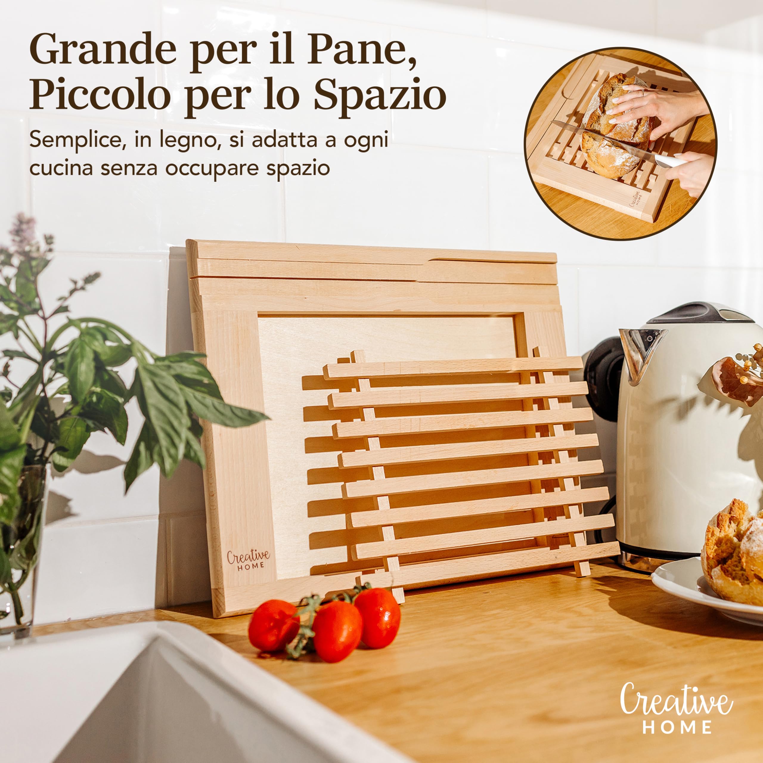 Creative Home tagliere pane faggio 35,5 cm con griglia