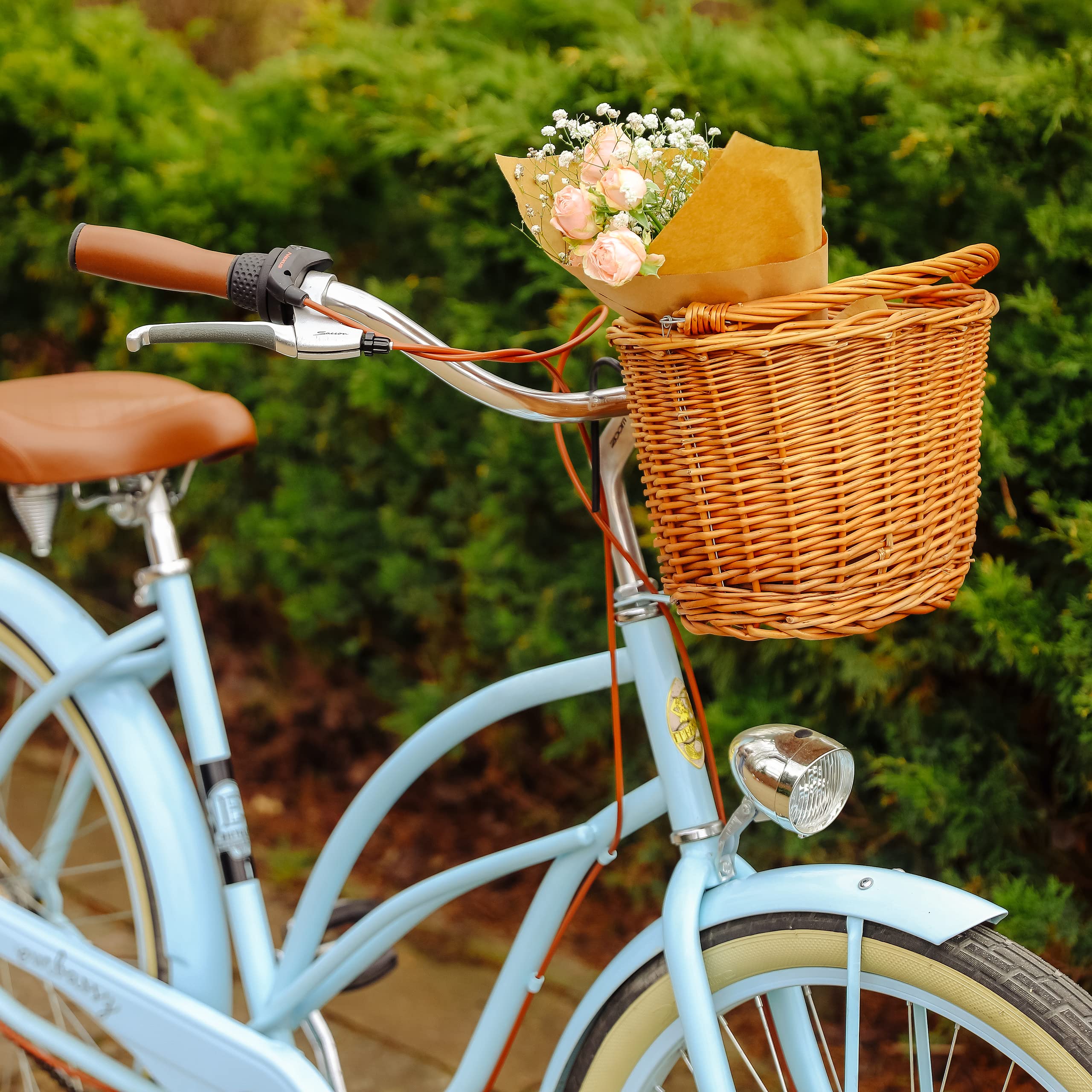 Creative Home Cestino Bici in Vimini Naturale 30x23x22 cm con Gancio