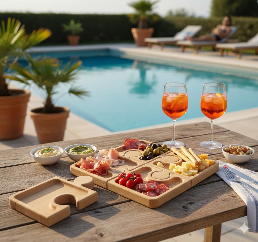Inca vassoio aperitivo set 4 pezzi legno faggio portacalice