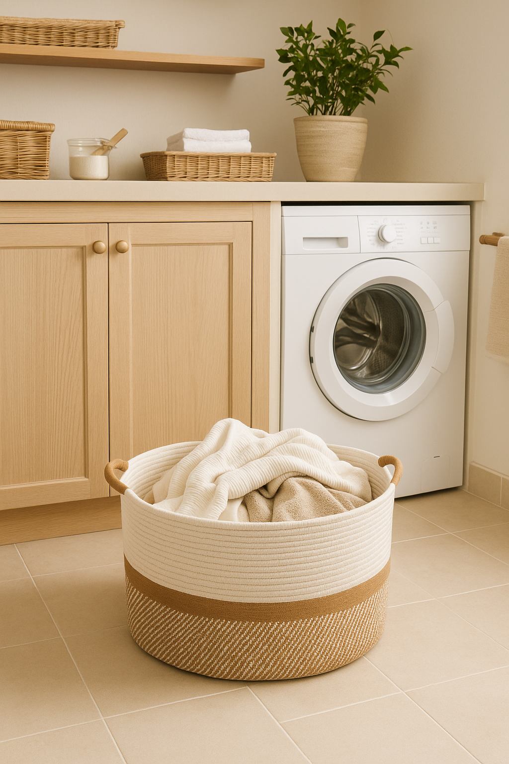 BELMIN cesta XL cotone neutro 50x33 cm con manici per coperte