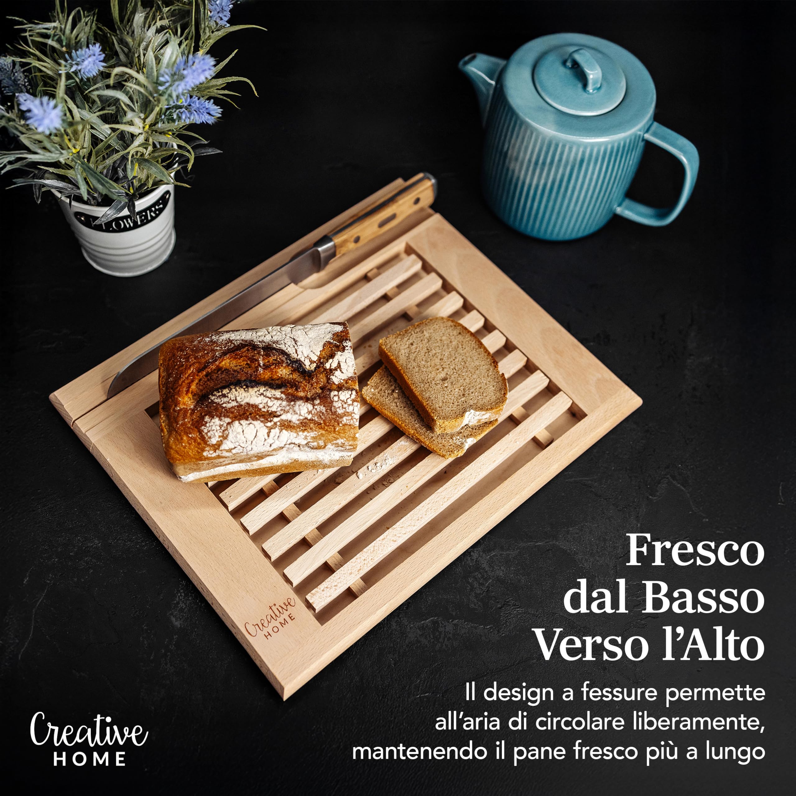 Creative Home tagliere pane faggio 35,5 cm con griglia