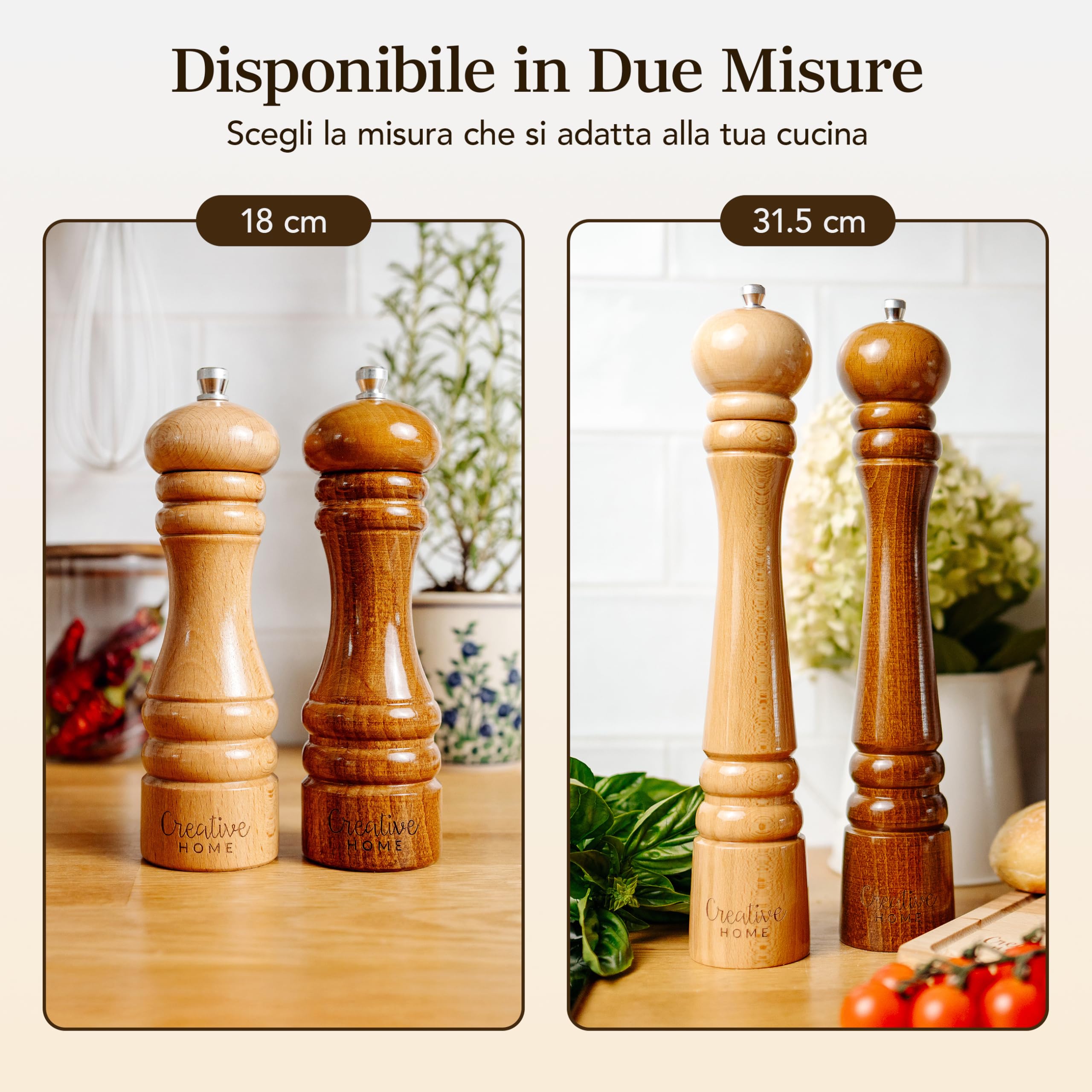 Creative Home set 2 macinini 31,5 cm faggio manuale