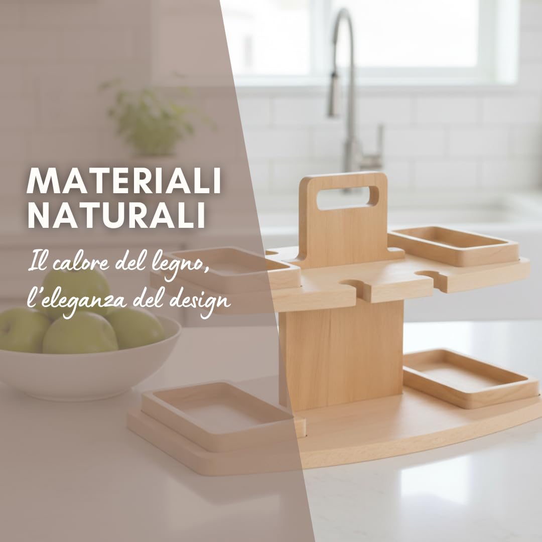 Inca vassoio aperitivo 2 ripiani legno faggio 4 vassoi