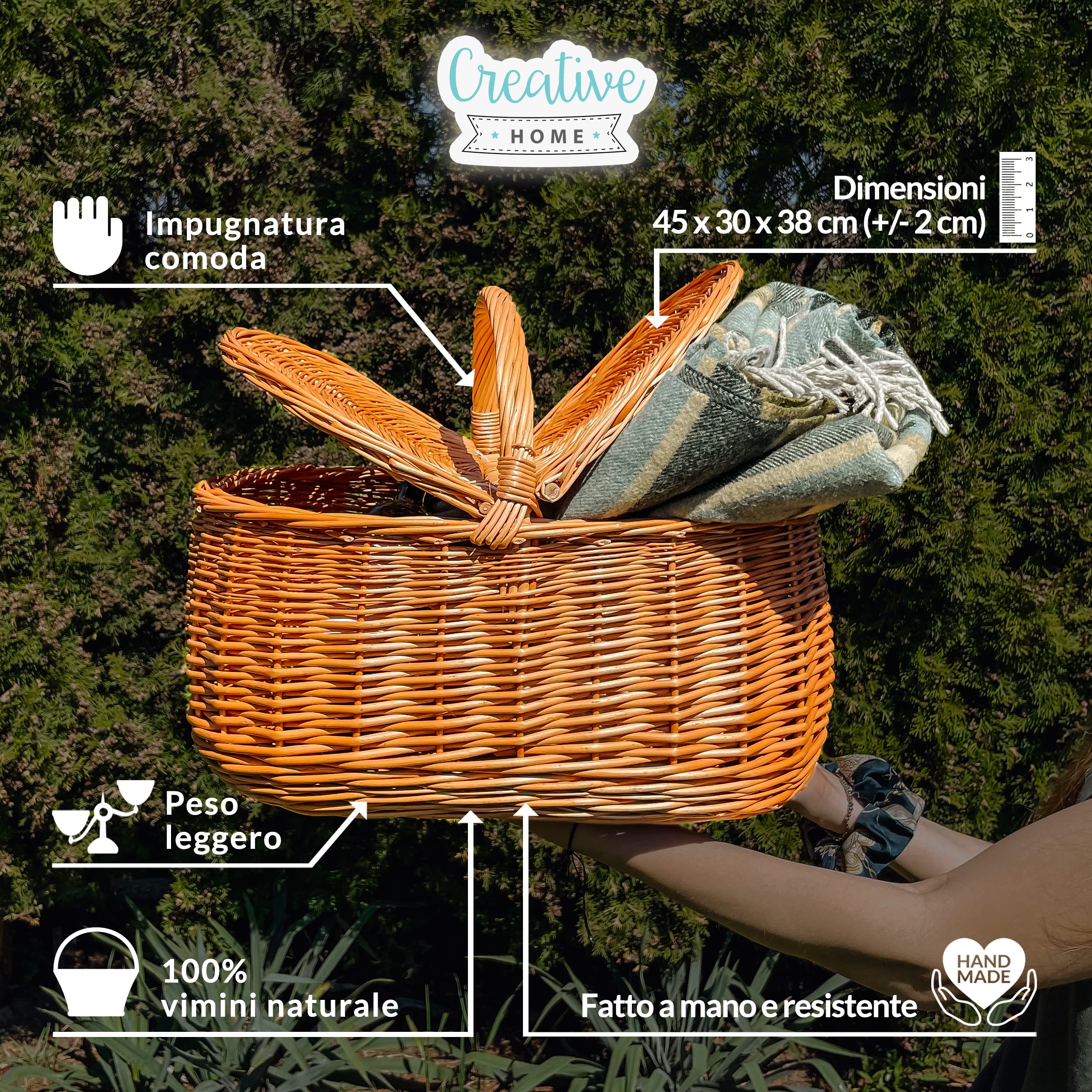 Creative Home Cestino Vimini con Coperchio 45x30x38 cm