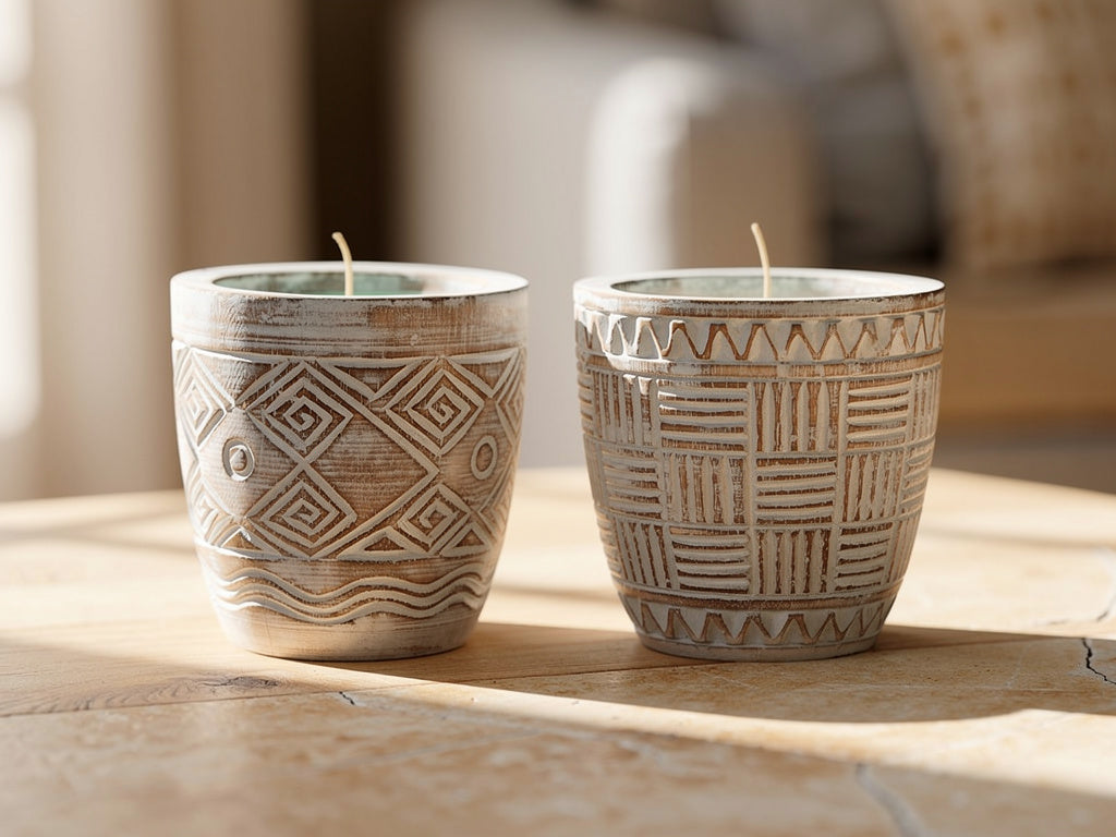 DKD Home Decor Set 2 Candele Vaso Legno 15 cm