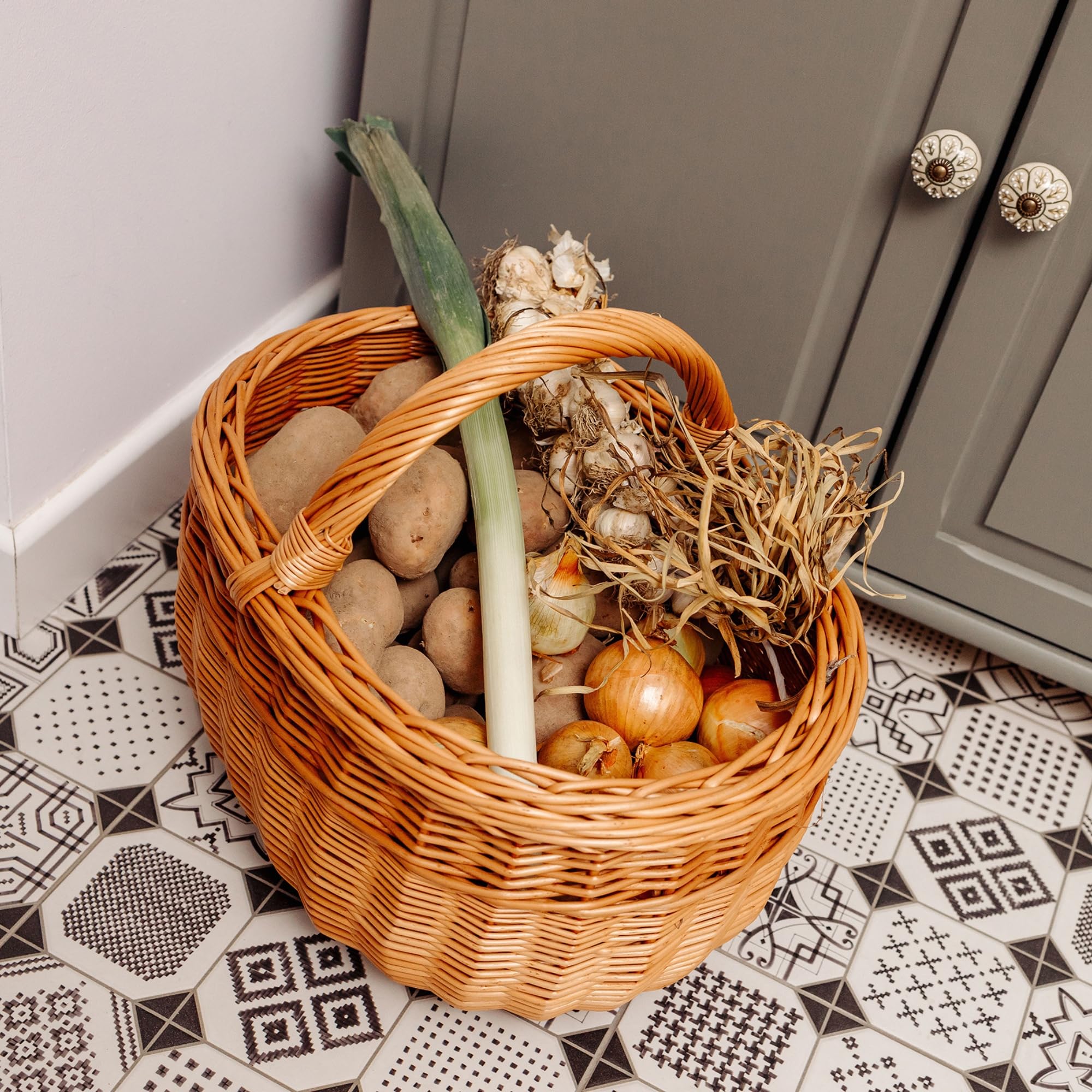Creative Home Cestino Vimini con Manico 43x30x30 cm Marrone