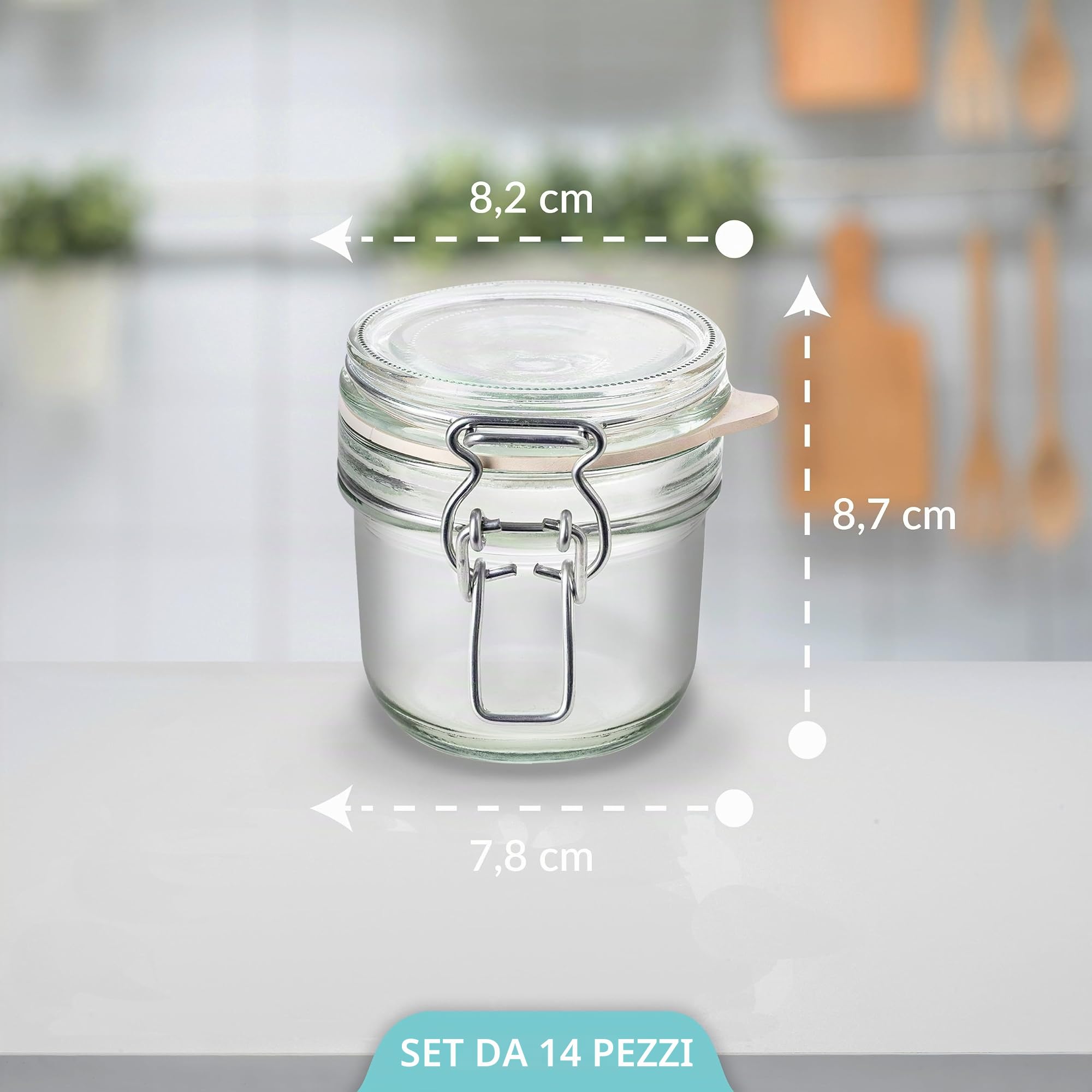 Creative Home Set 14 Barattoli Vetro Chiusura Clip 200 ml