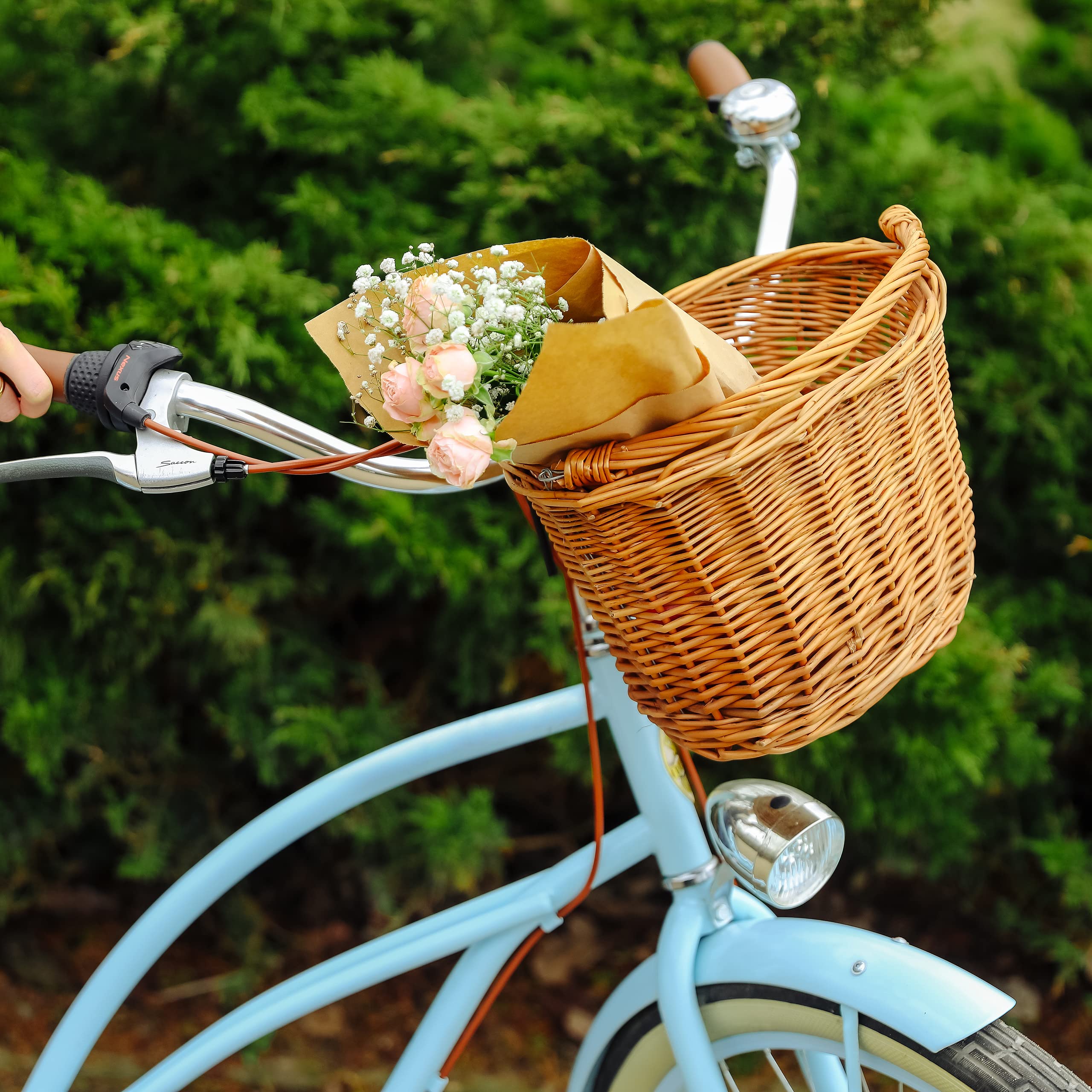Creative Home Cestino Bici in Vimini Naturale 30x23x22 cm con Gancio
