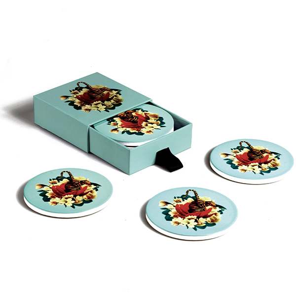 Gangzaï Curiosito Tiger Flower GD484 set 4 sottobicchieri