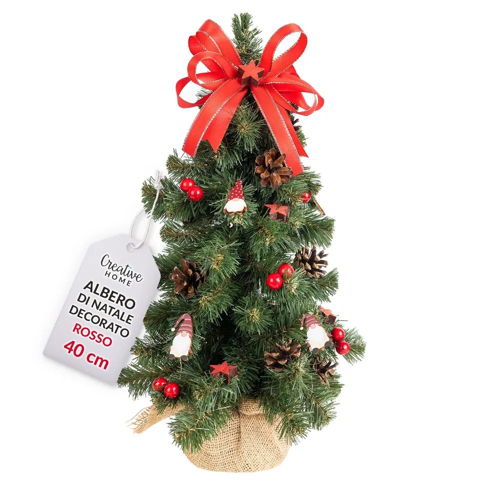 Creative Home Albero di Natale 40cm Rosso Già Addobbato