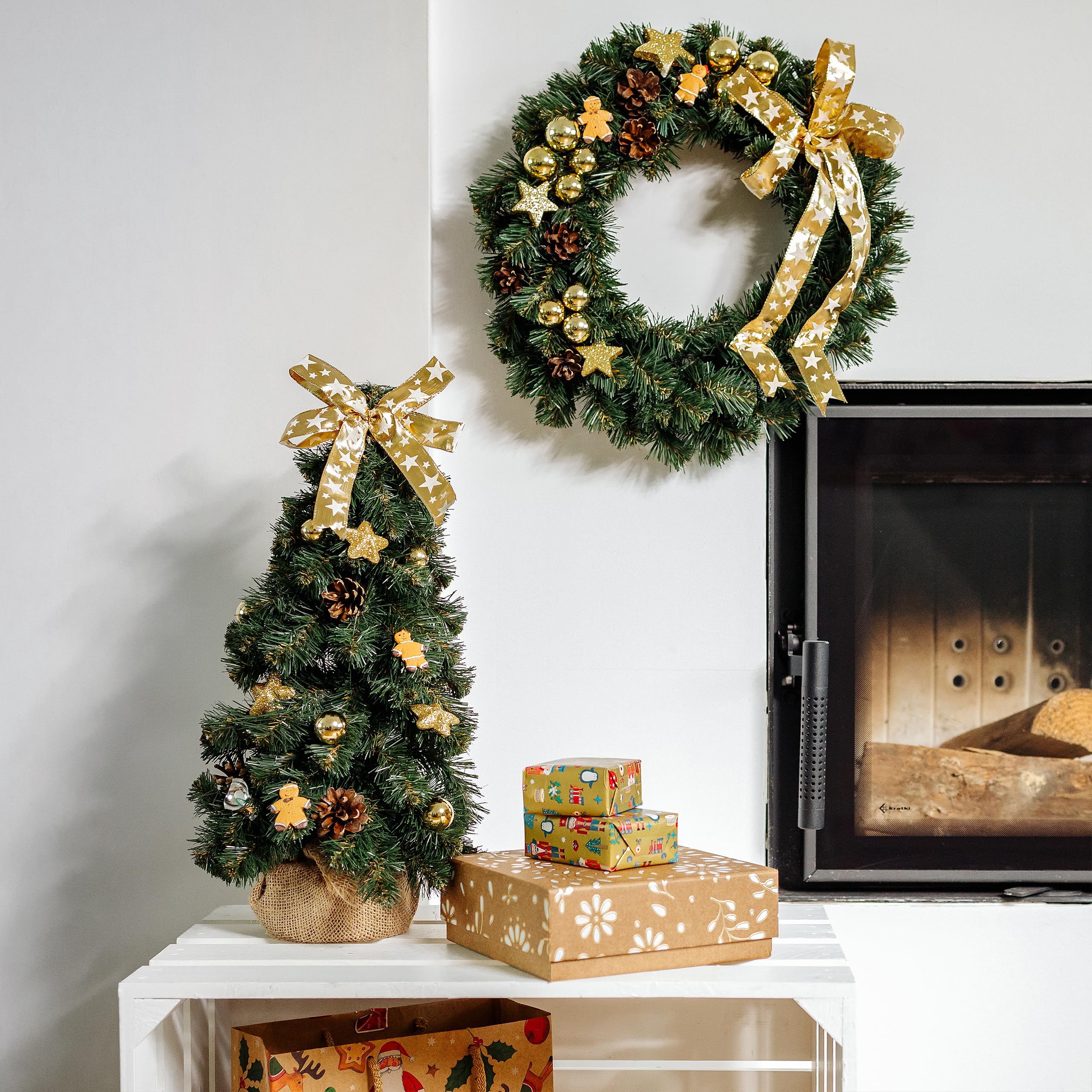 Creative Home Albero di Natale Oro 40 cm Addobbato da Tavolo