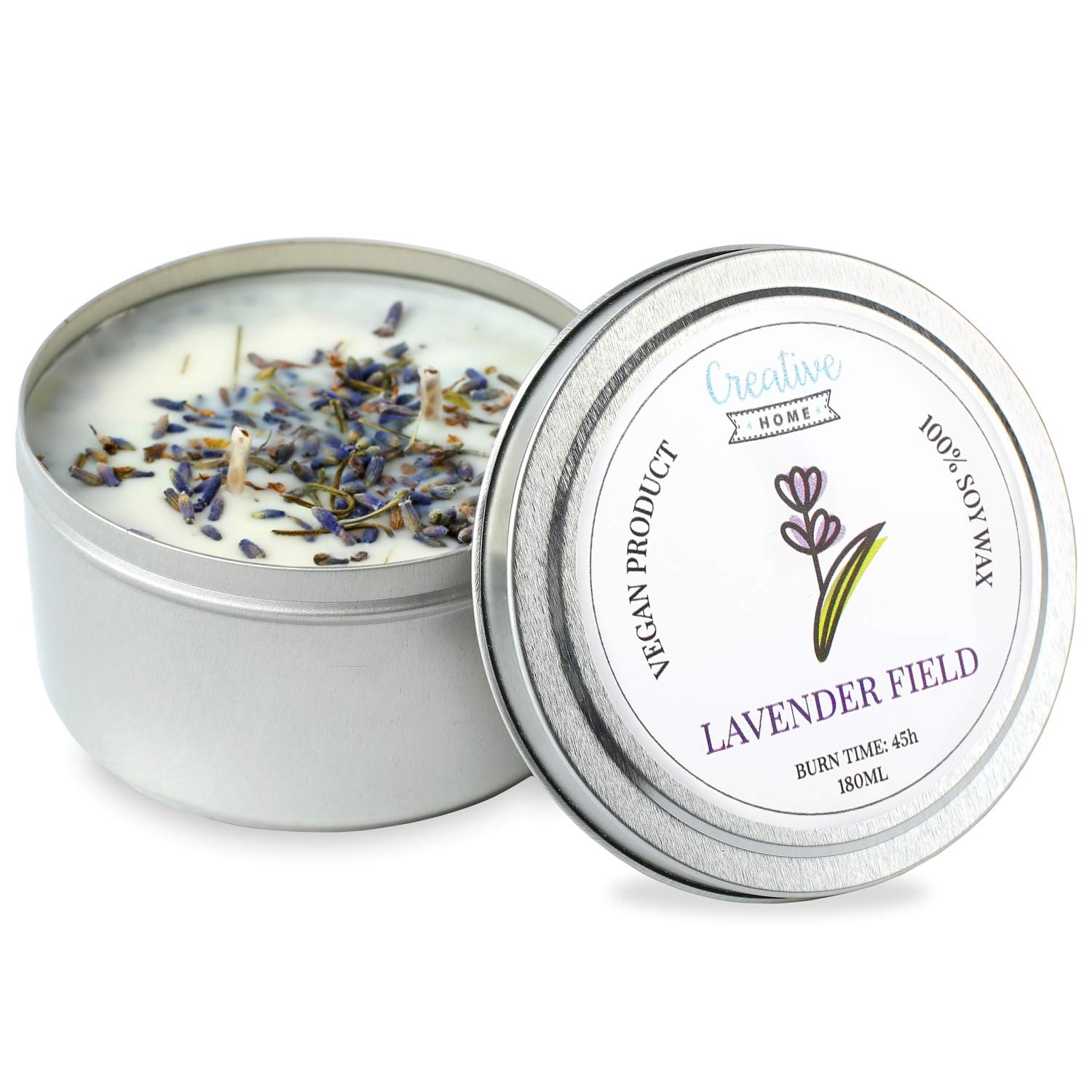 Creative Home Candela Profumata Lavanda 180 ml Cera di Soia