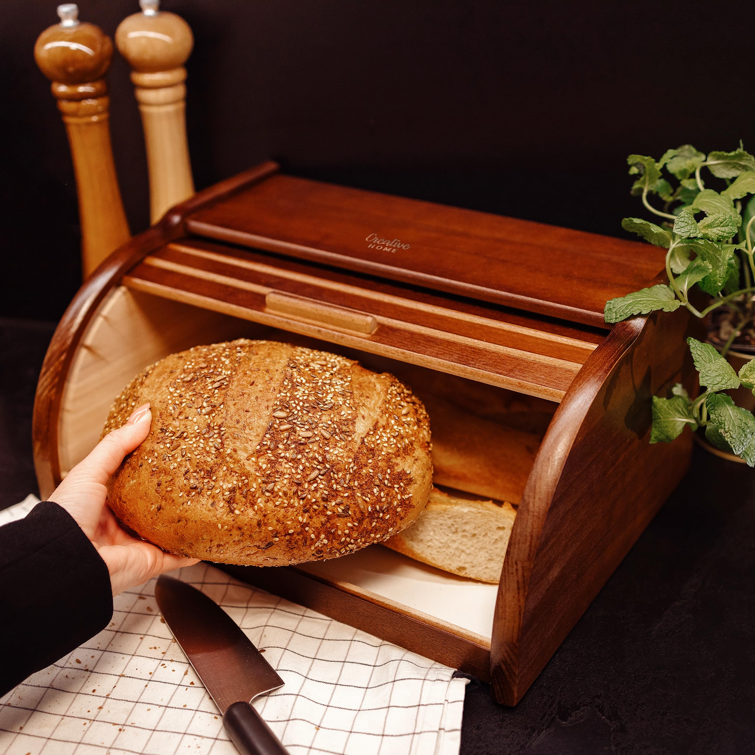Creative Home Portapane Legno Coperchio Scorrevole 38 cm Marrone