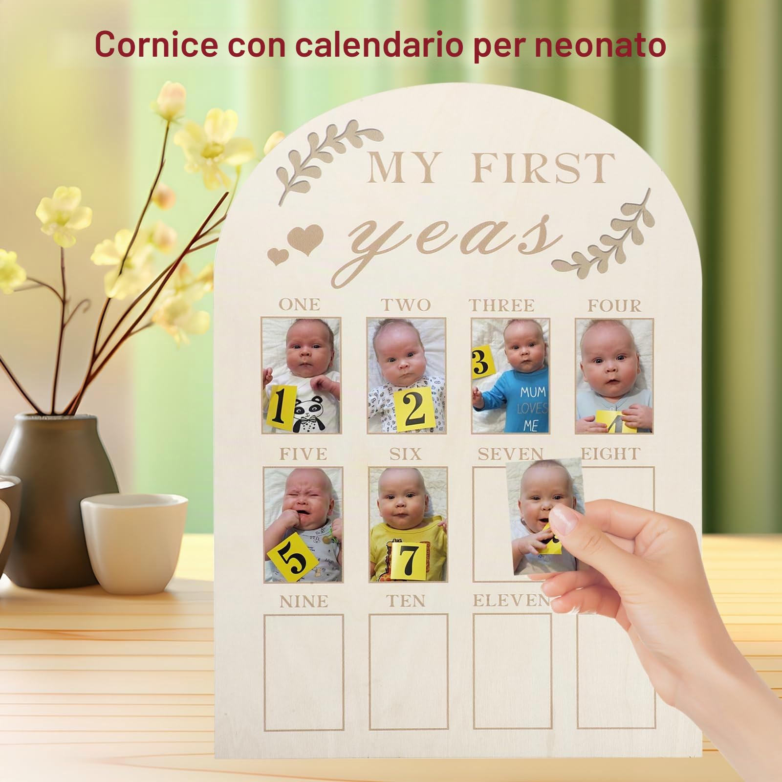 MUCKLILY Cornice in Legno Primo Anno 43x30 cm con 12 Mesi