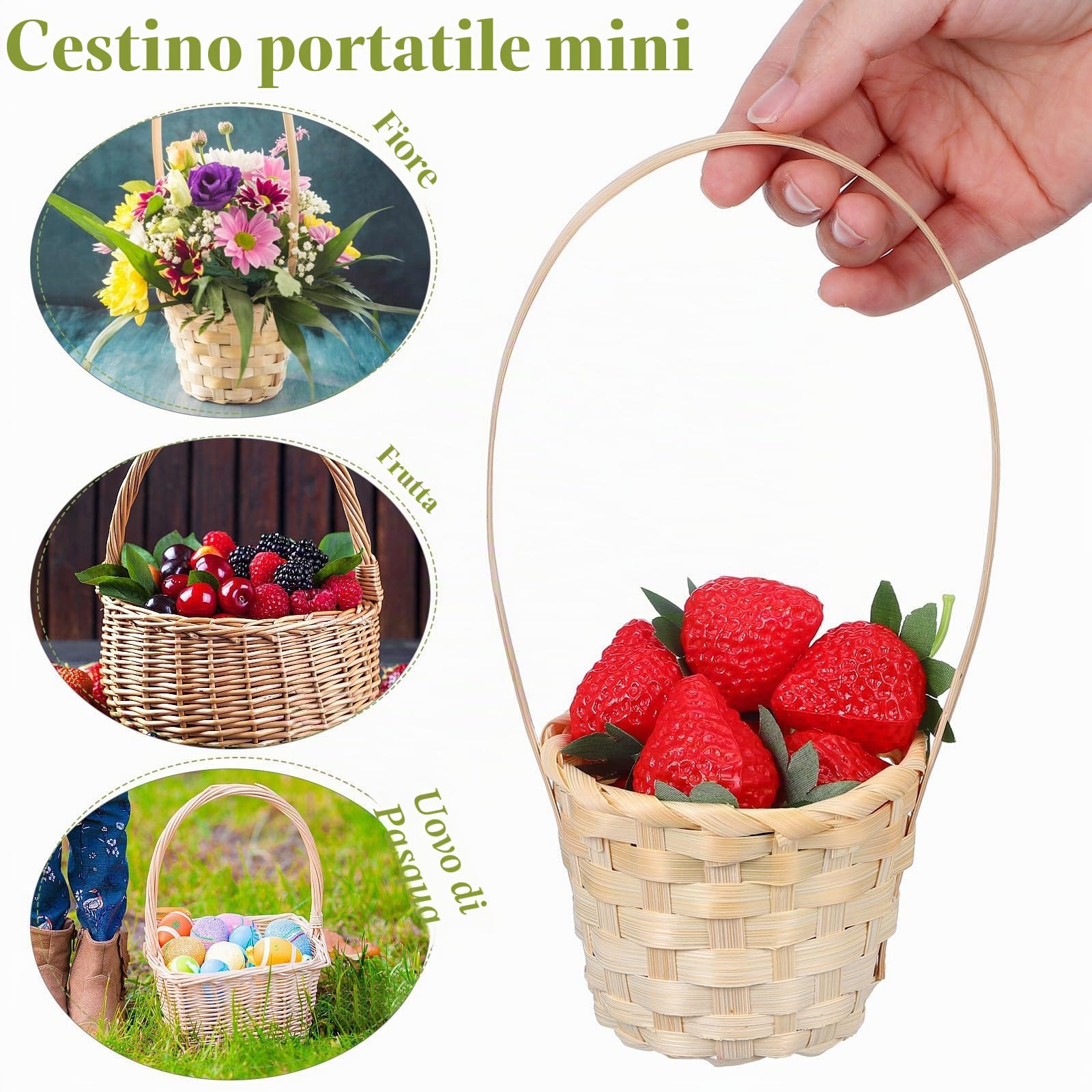 MUCKLILY Set 8 Cestini Intrecciati Kaki 8x20cm 9x17cm