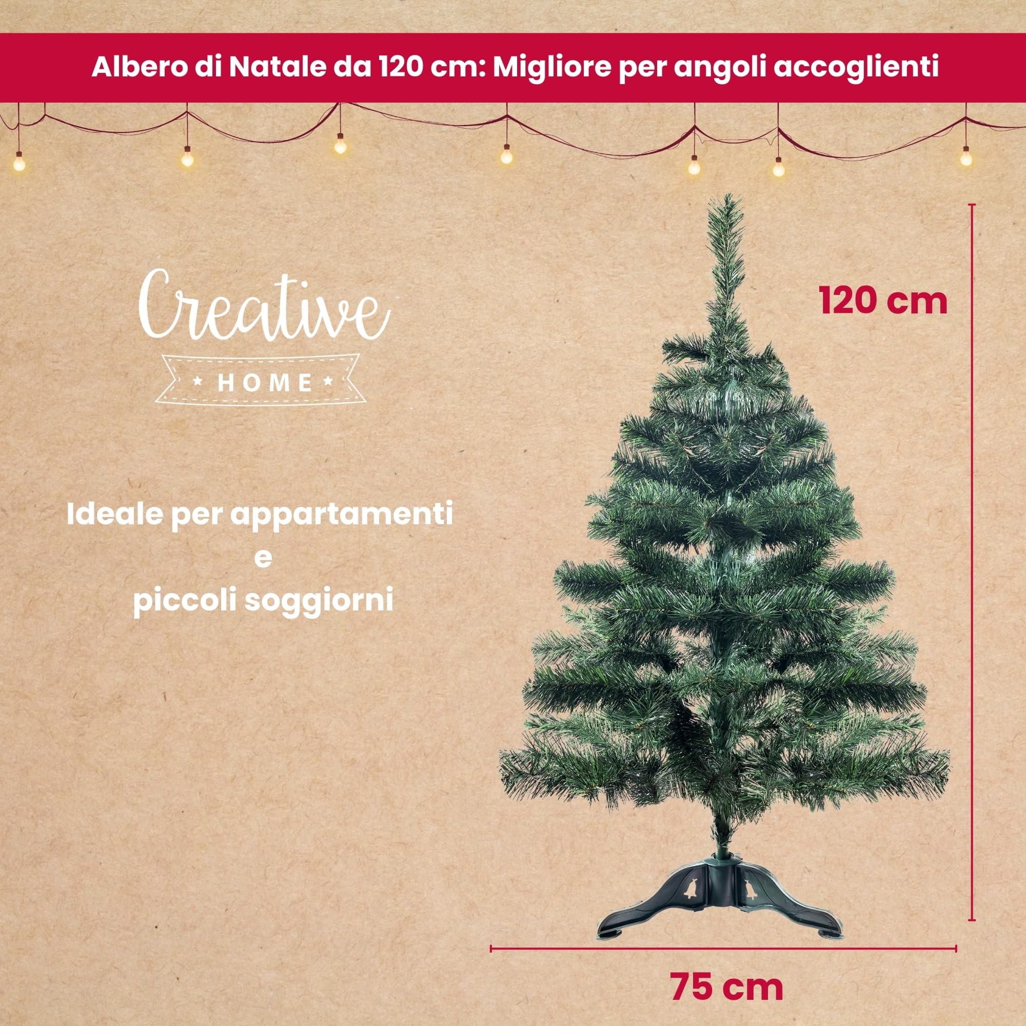 Creative Home Albero di Natale 120cm Verde Folto da Terra