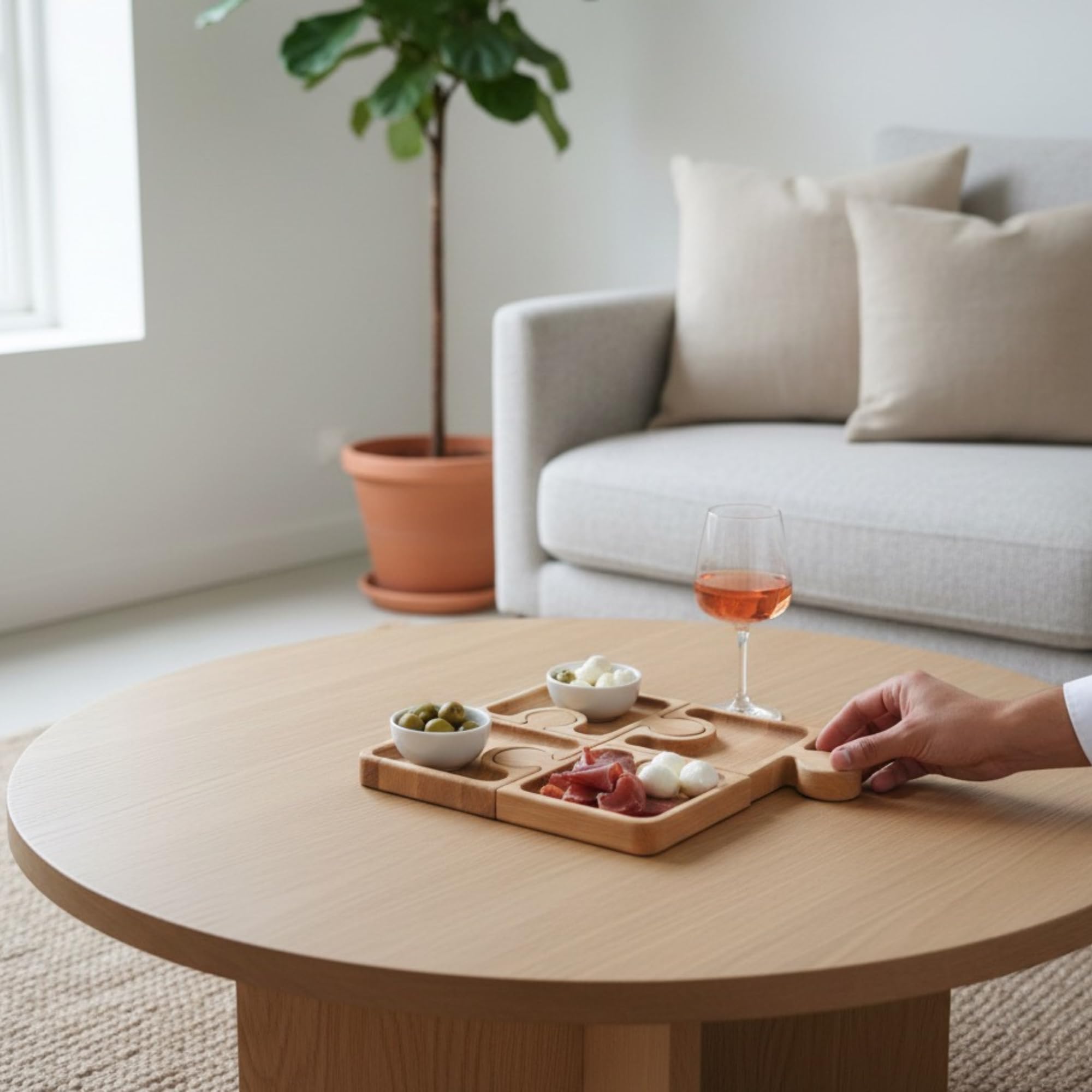Inca vassoio aperitivo set 4 pezzi legno faggio portacalice