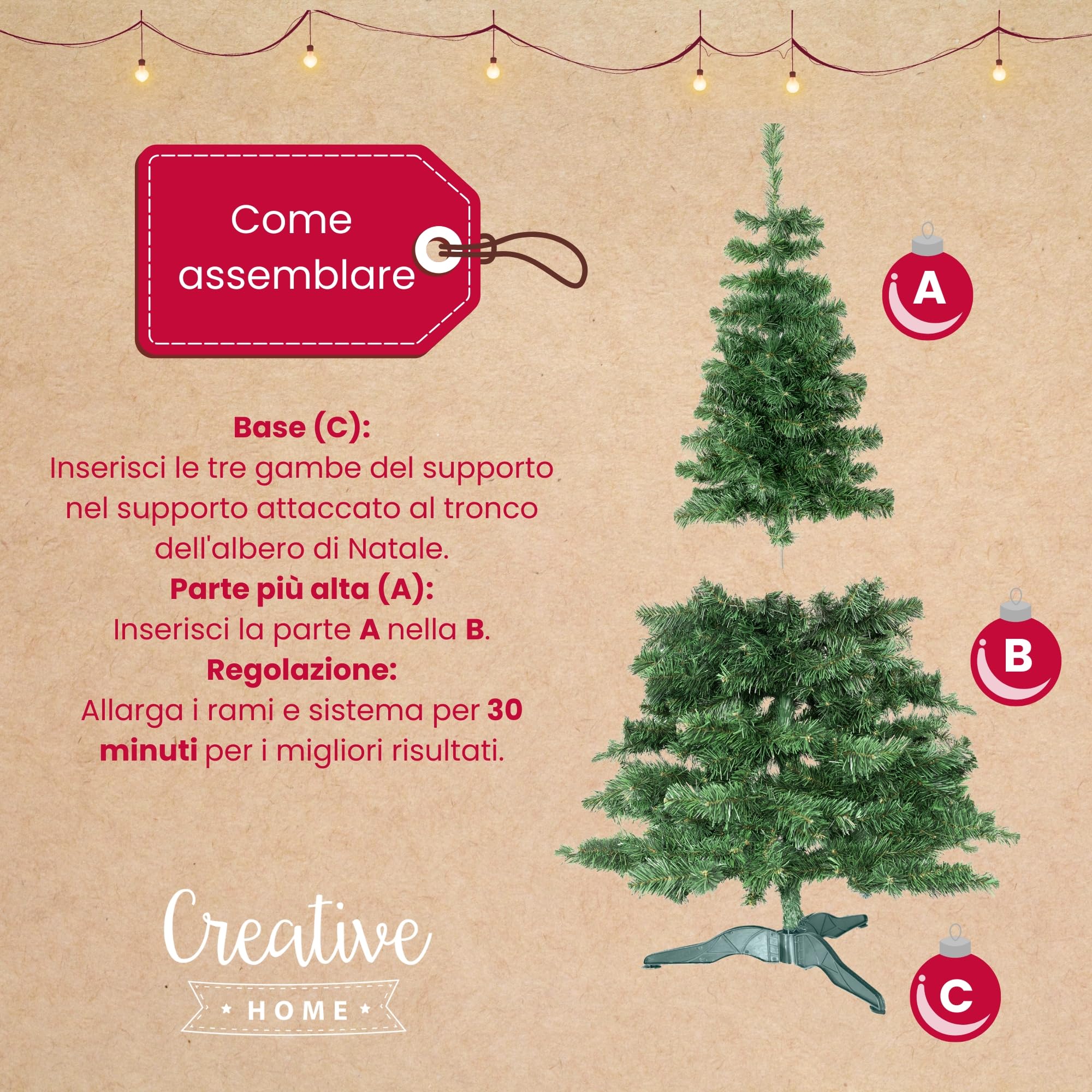 Creative Home Albero di Natale Artificiale 180 cm Verde Folto