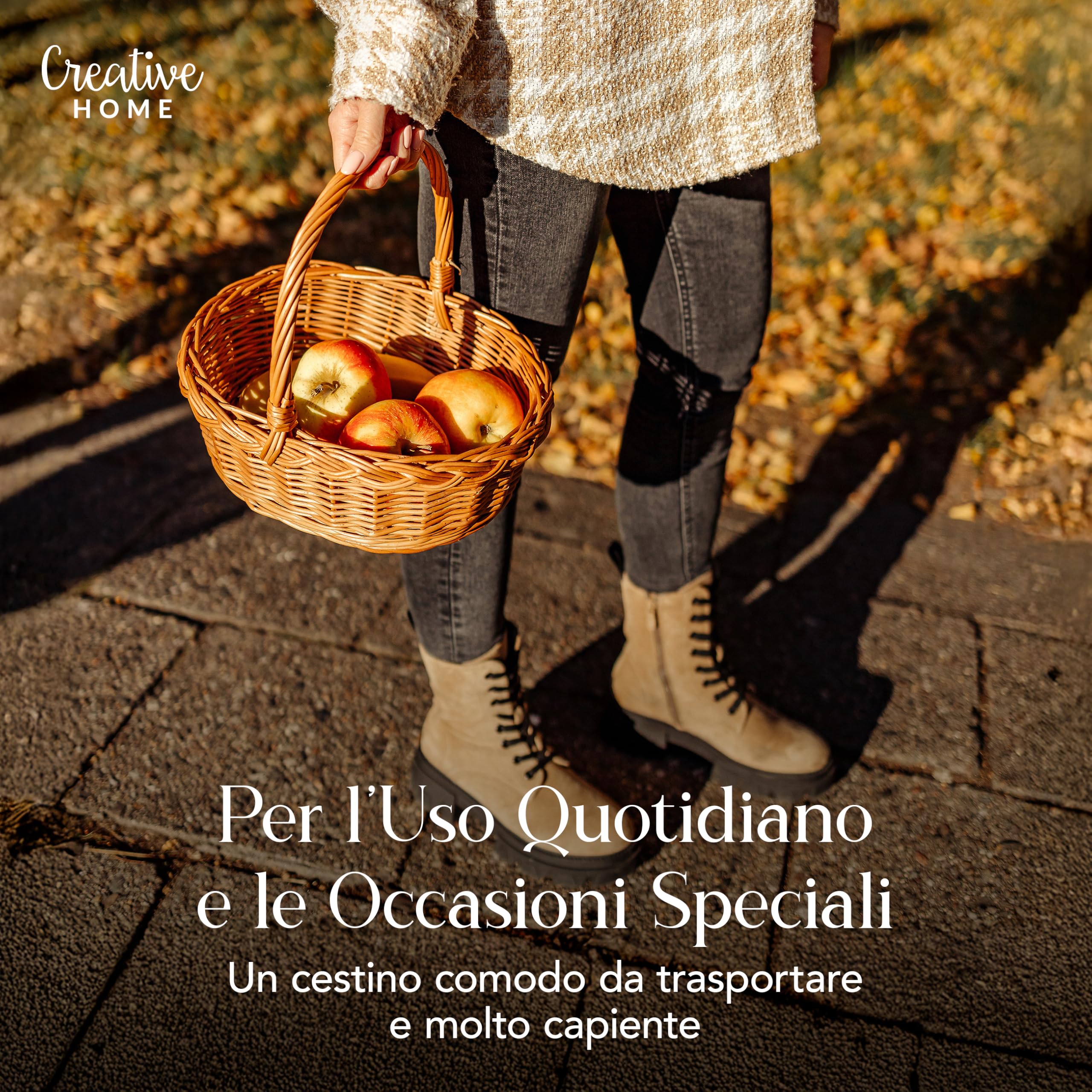 Creative Home Cestino Vimini Manico 30x27x24 cm Naturale