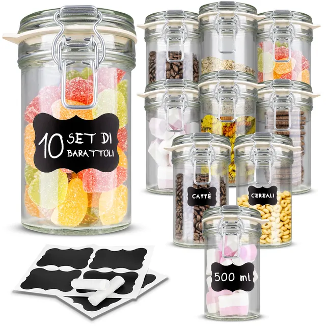 Creative Home set 10 barattoli vetro 500 ml ermetici
