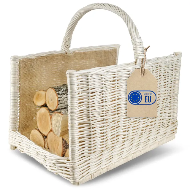 Creative Home Cesto Portalegna Vimini Bianco 50x34x50 cm