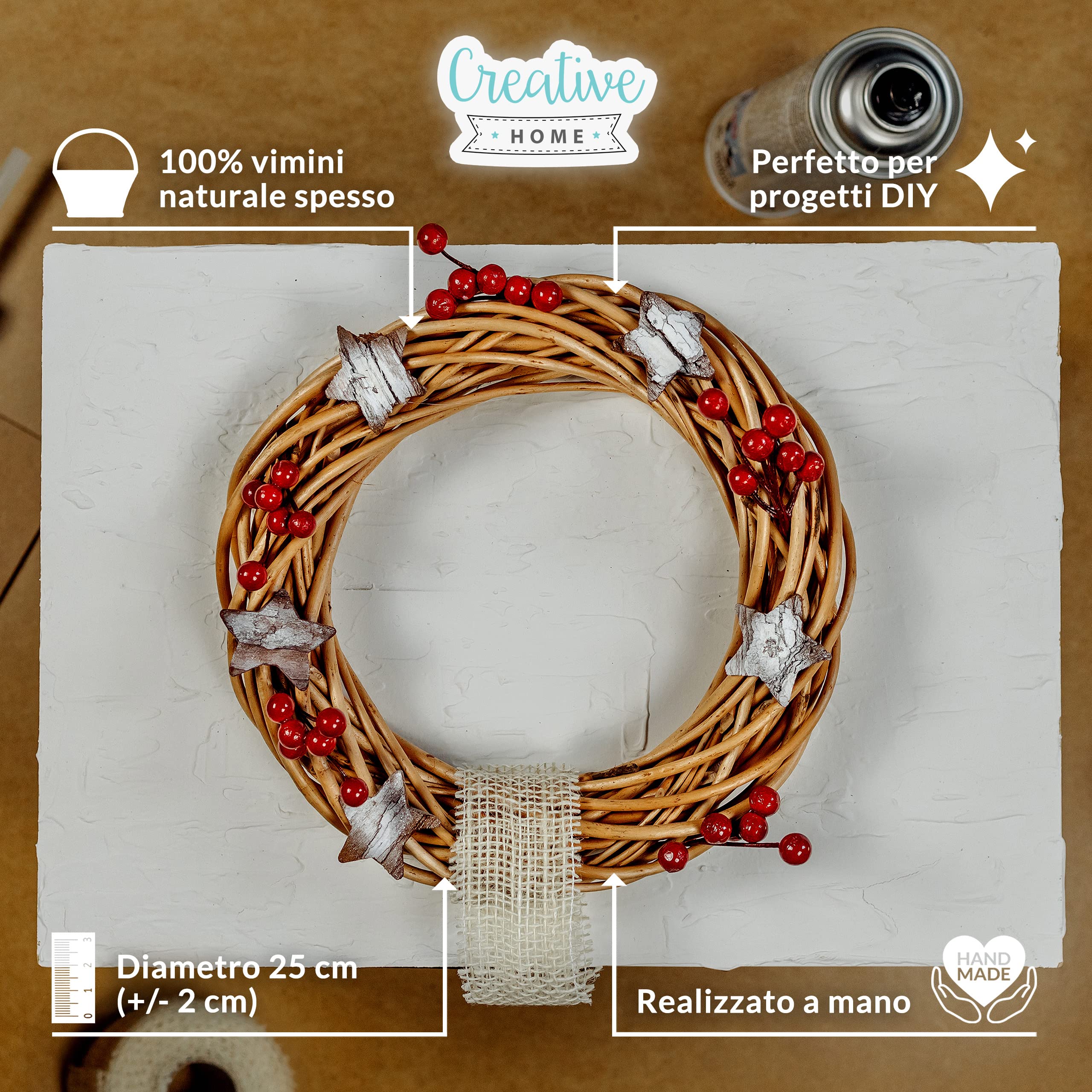 Creative Home Ghirlanda Vimini Marrone Rotonda 25 cm