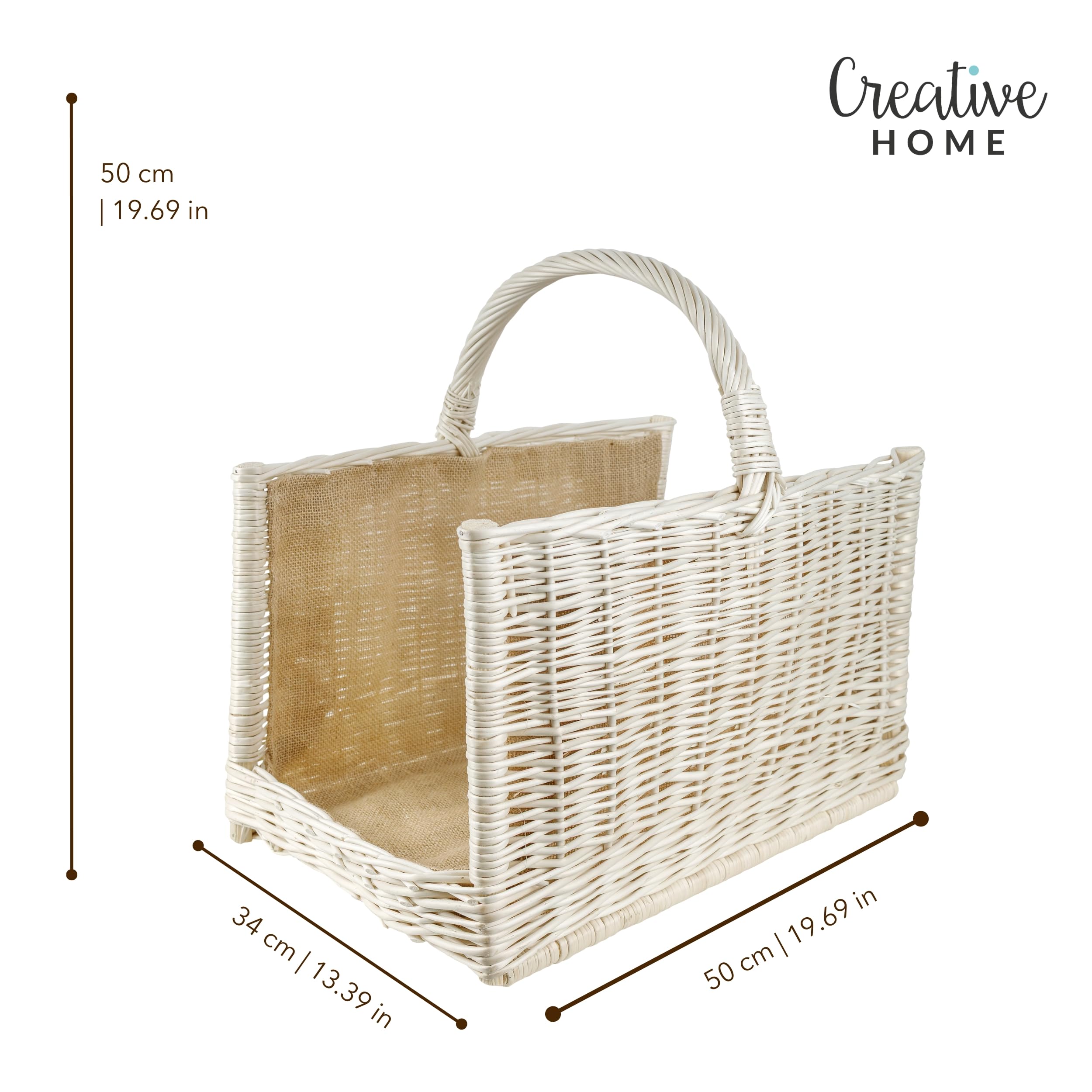 Creative Home Cesto Portalegna Vimini Bianco 50x34x50 cm