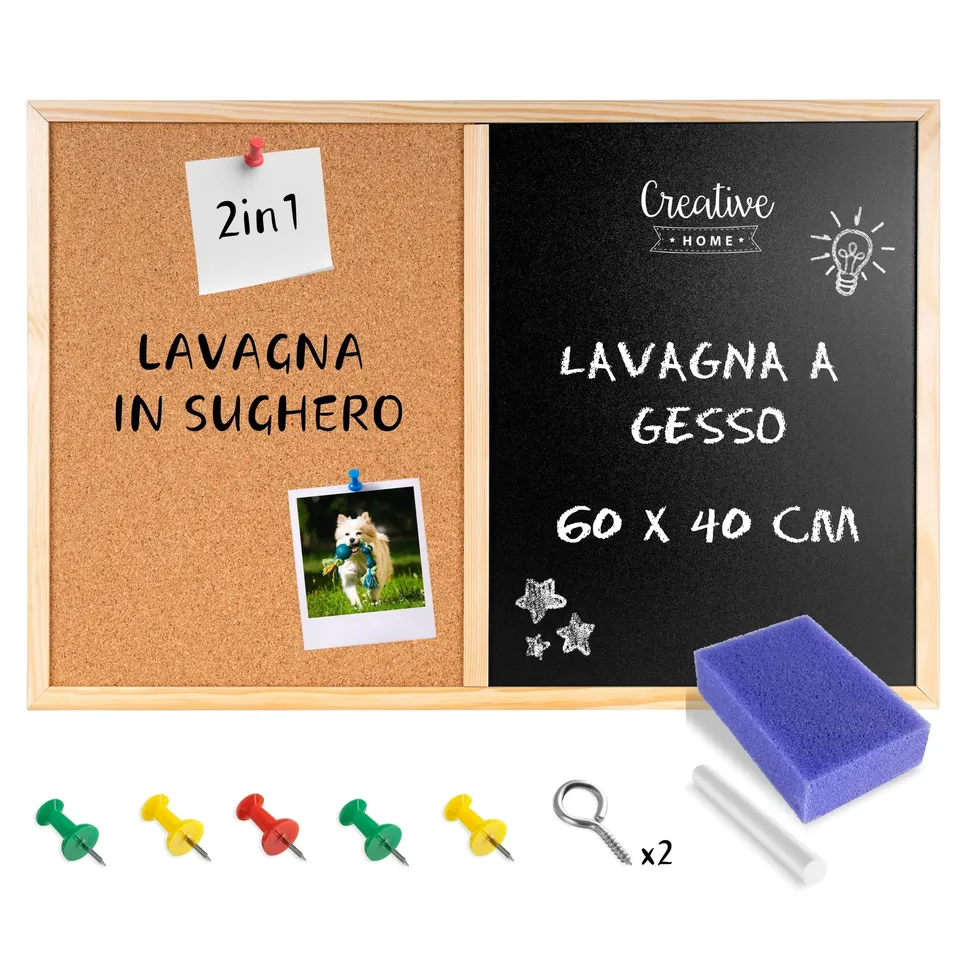 Creative Home Lavagna Bacheca Sughero 60x40 cm con Gesso