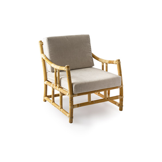 Mila Maurizi Jungle Revival Maya poltrona rattan con cuscini