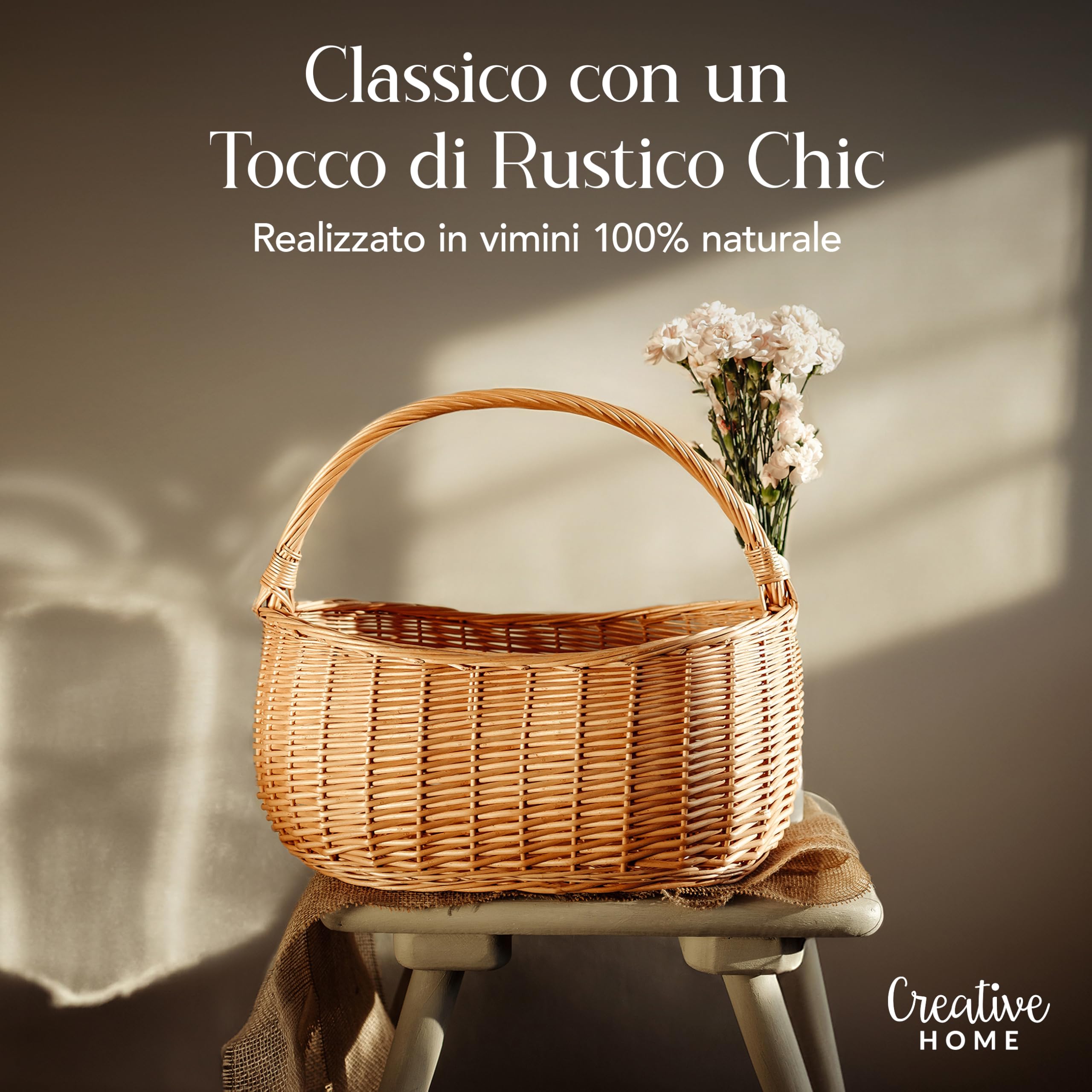 Creative Home Cestino Vimini Marrone con Manico 45x26x41 cm
