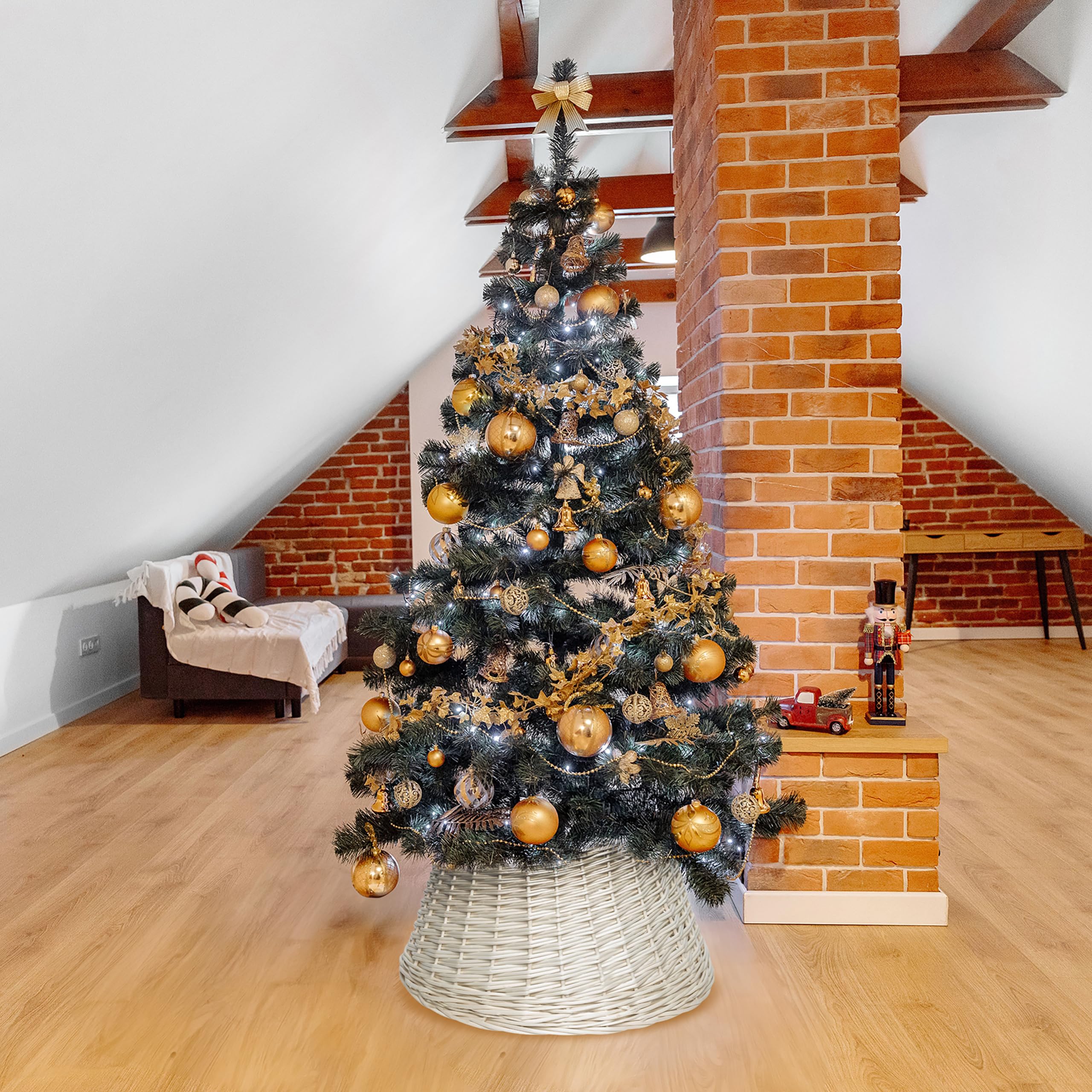 Creative Home Collare Albero Natale Vimini Bianco Ø 52x27 cm