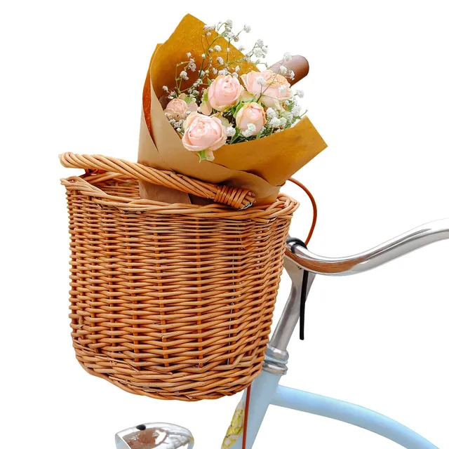 Creative Home Cestino Bici in Vimini Naturale 30x23x22 cm con Gancio
