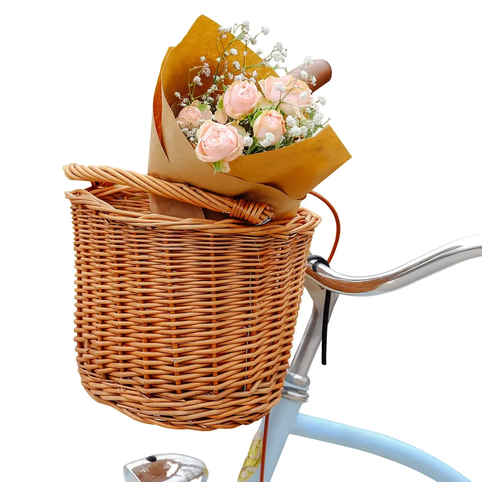 Creative Home Cestino Bici in Vimini Naturale 30x23x22 cm con Gancio