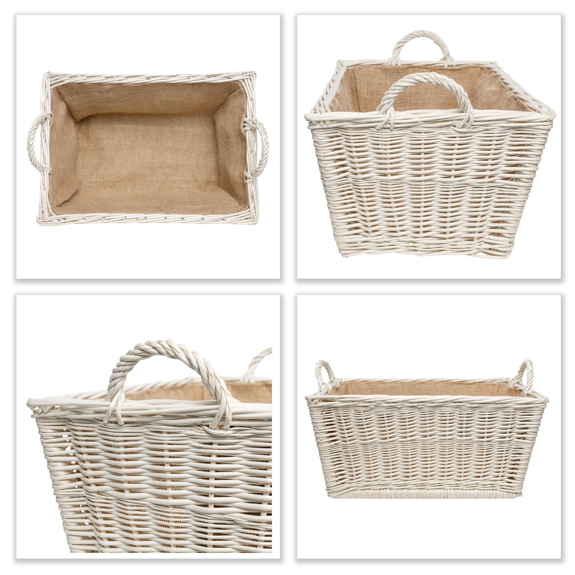 Creative Home Cesto Portalegna in Vimini 47x33x30 cm Bianco
