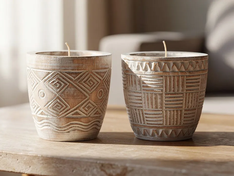 DKD Home Decor Set 2 Candele Vaso Legno 15 cm