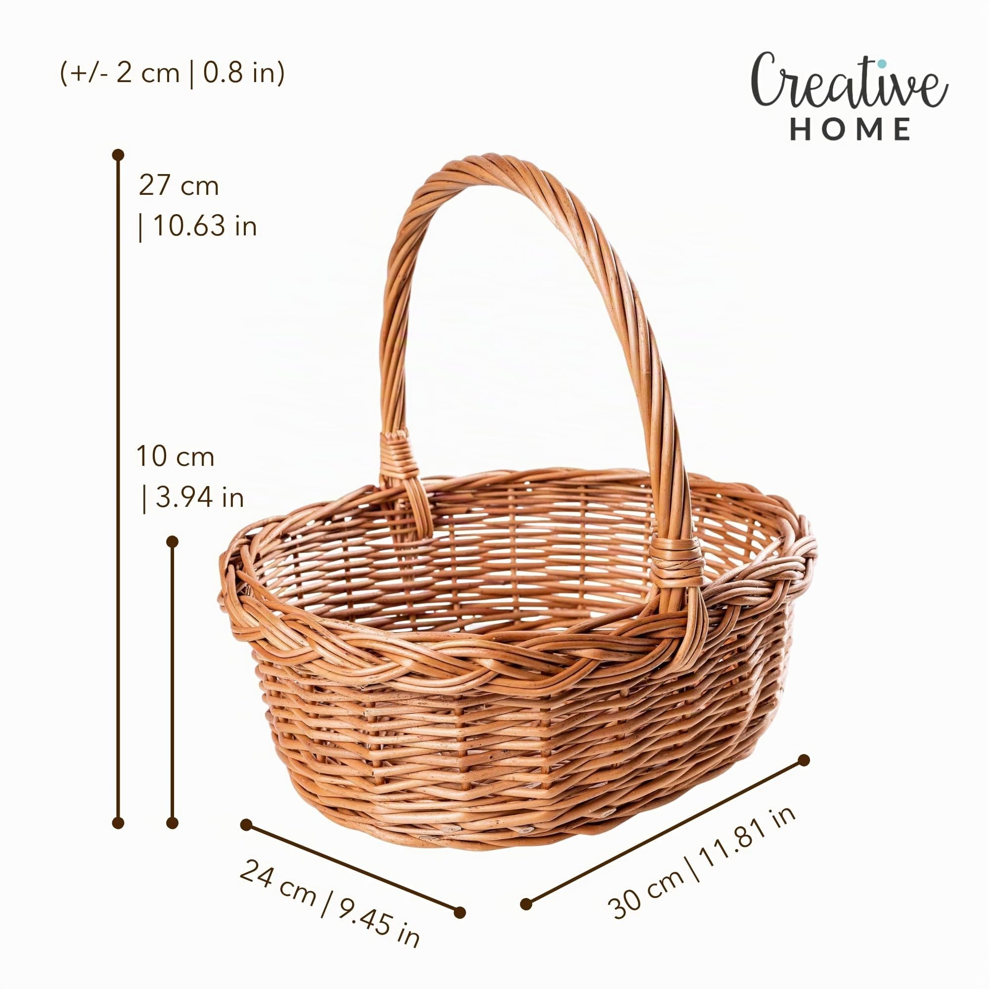 Creative Home Cestino Vimini Manico 30x27x24 cm Naturale