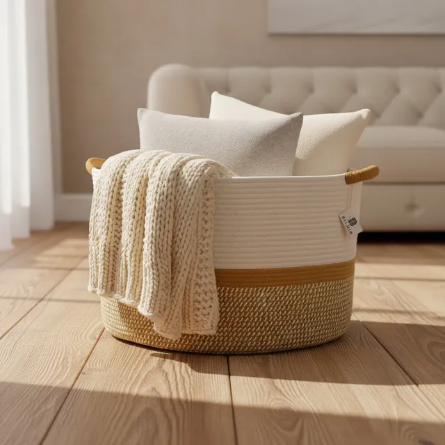 BELMIN cesta XL cotone neutro 50x33 cm con manici per coperte